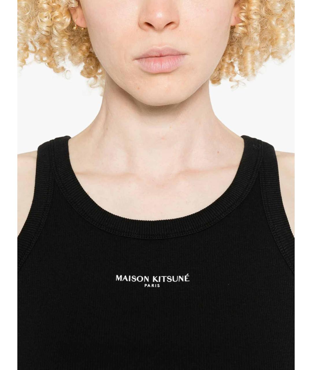 MAISON KITSUNE Черная хлопковая майка, фото 2