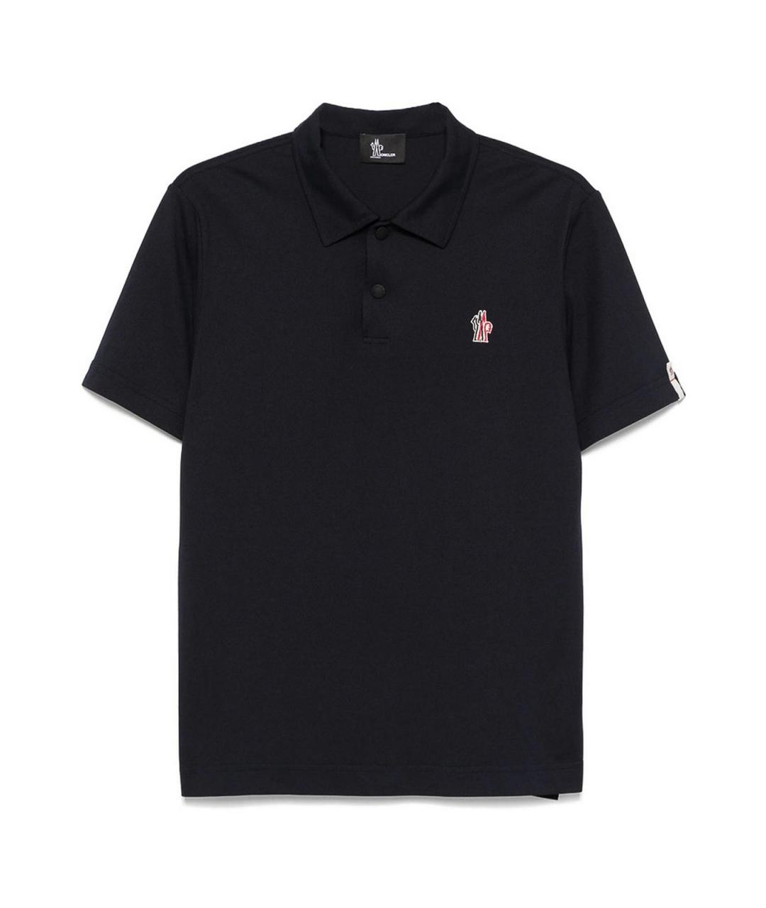 MONCLER Темно-синее хлопковое поло с коротким рукавом, фото 1