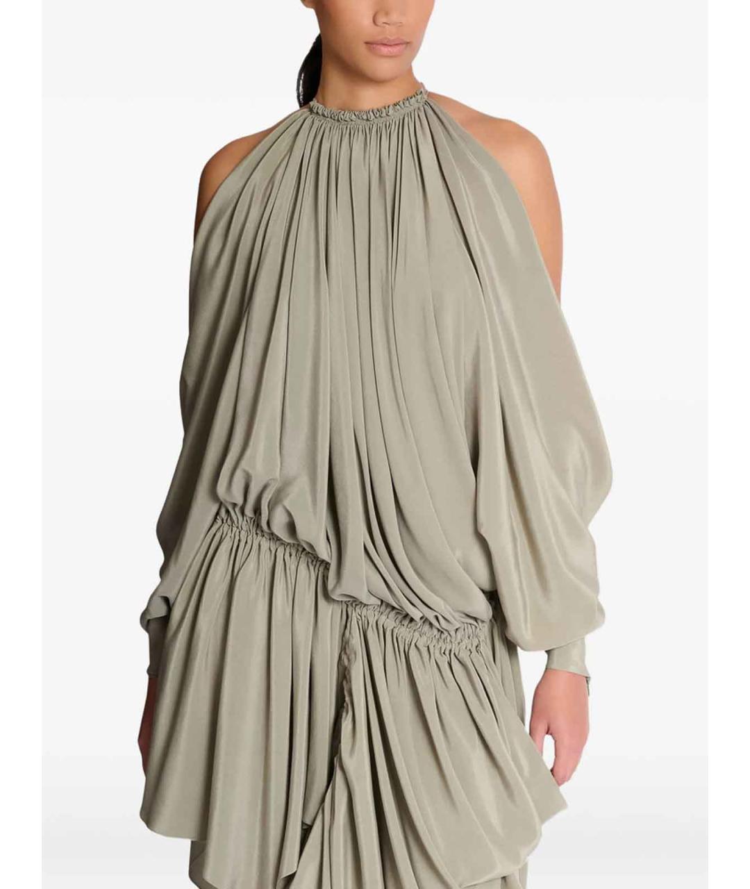 BALMAIN Зеленое шелковое повседневное платье, фото 4