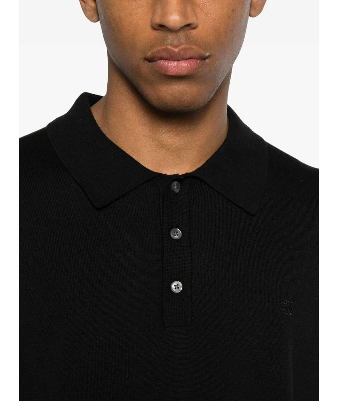 CALVIN KLEIN Черное хлопковое поло с коротким рукавом, фото 3