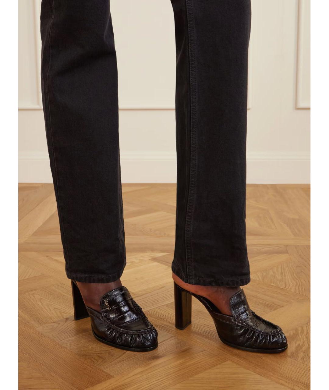 SAINT LAURENT Черные кожаные мюли, фото 2