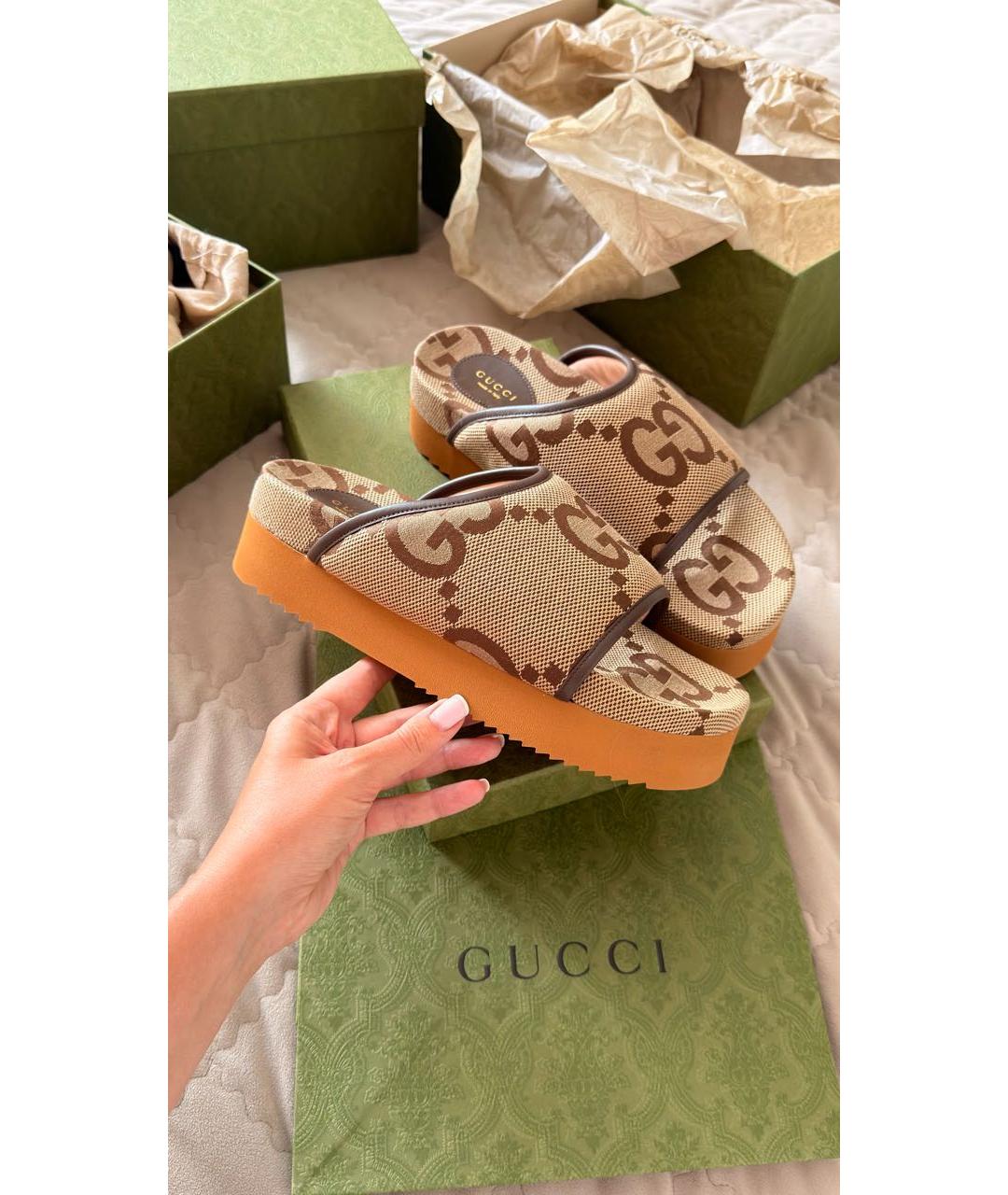 GUCCI Бежевые шлепанцы, фото 5