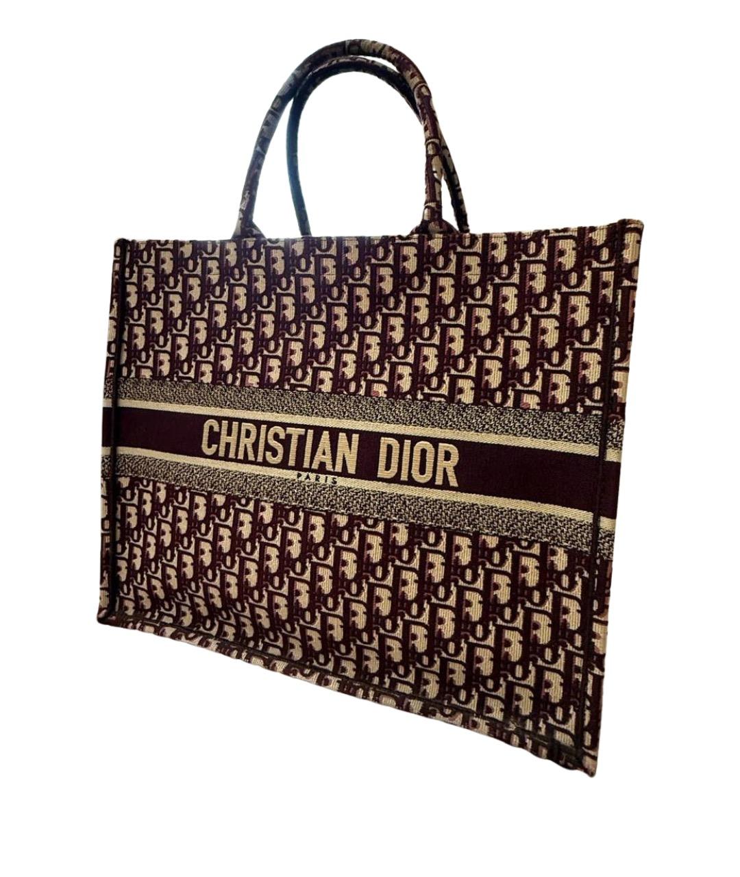 CHRISTIAN DIOR Бордовая тканевая сумка тоут, фото 1