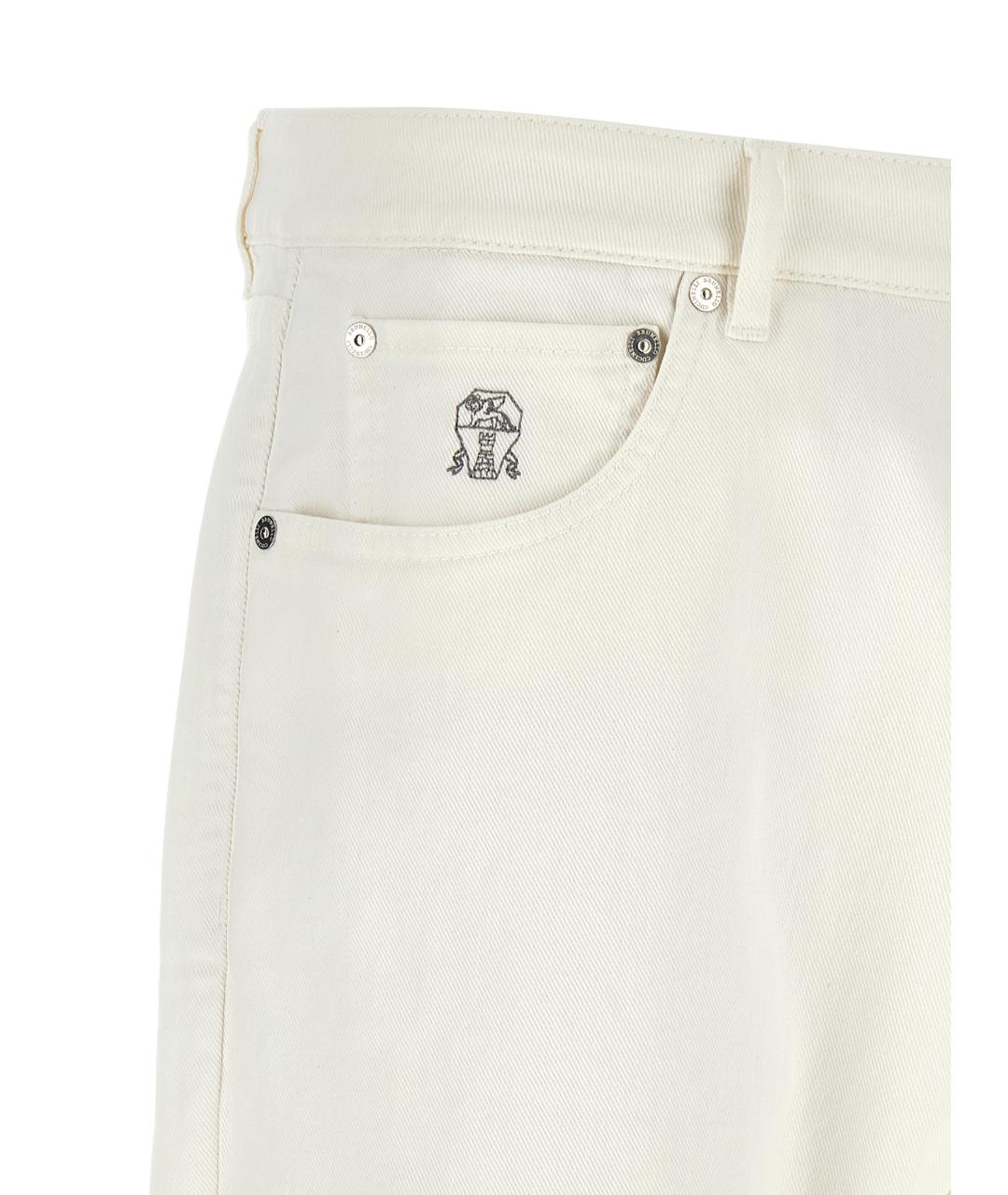 BRUNELLO CUCINELLI Белые хлопковые прямые джинсы, фото 5