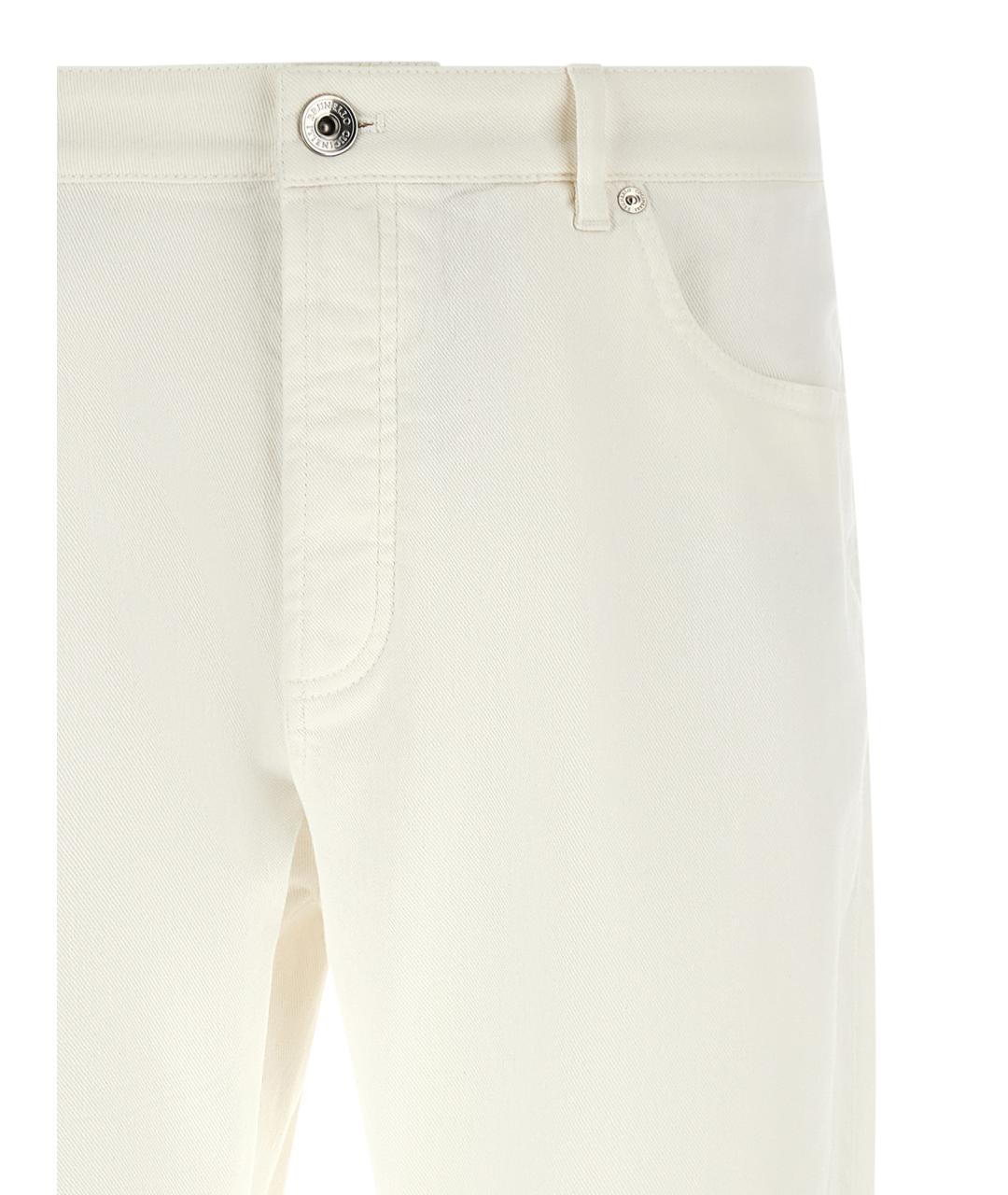 BRUNELLO CUCINELLI Белые хлопковые прямые джинсы, фото 3