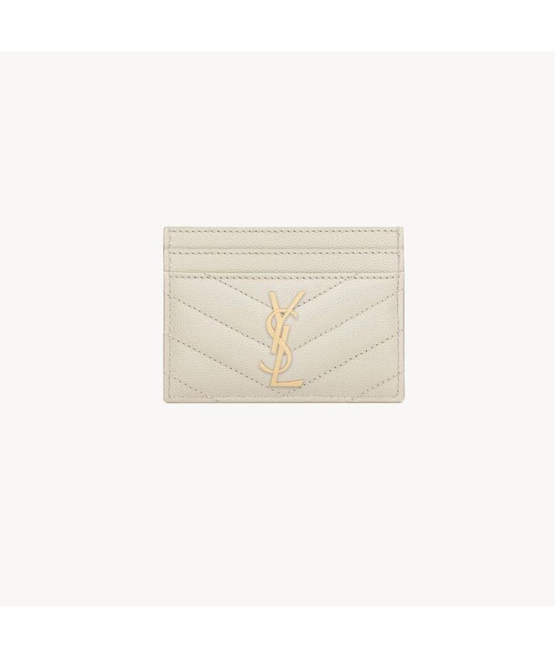 SAINT LAURENT Белый кожаный кардхолдер, фото 2