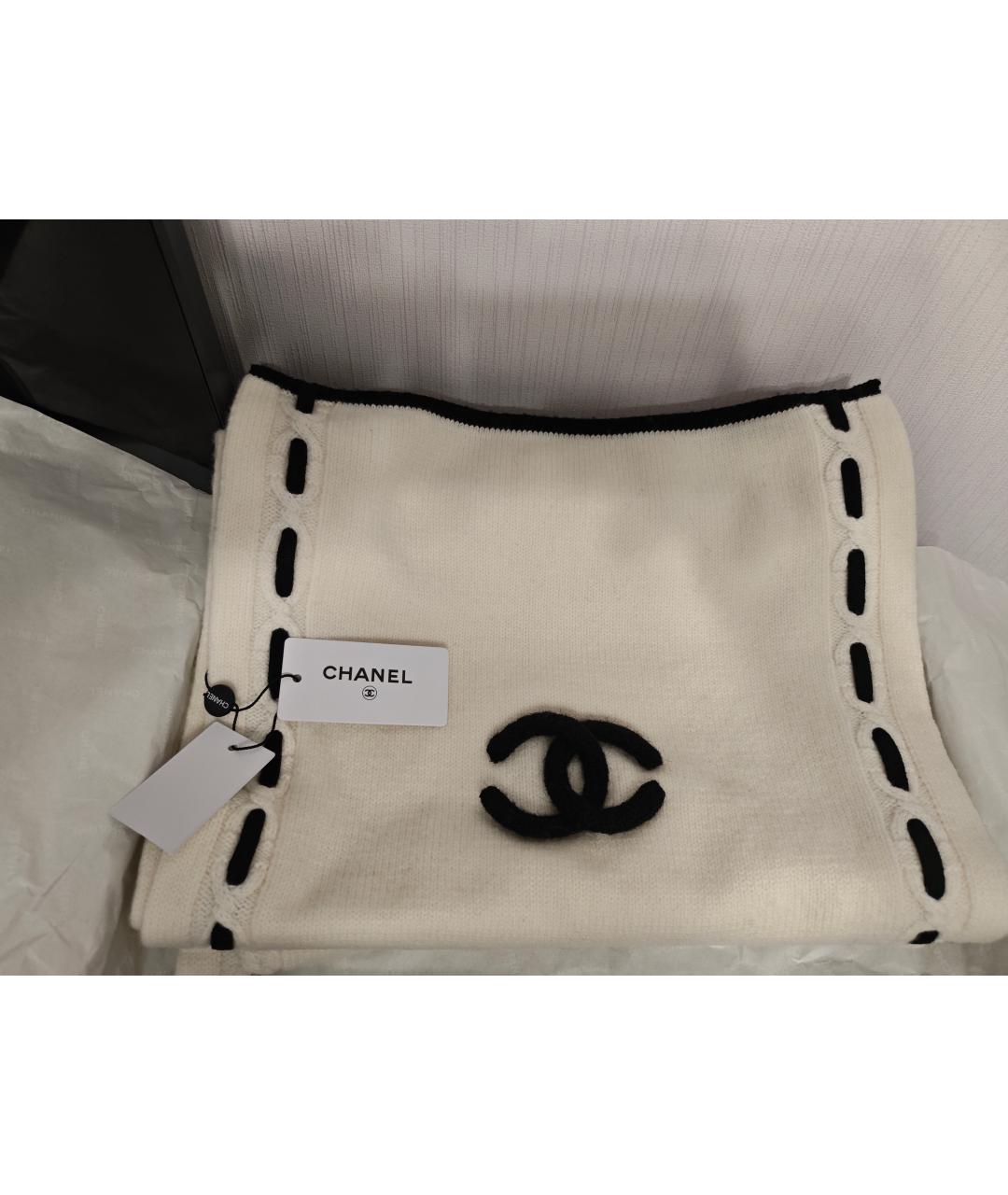 CHANEL Белый шерстяной шарф, фото 10