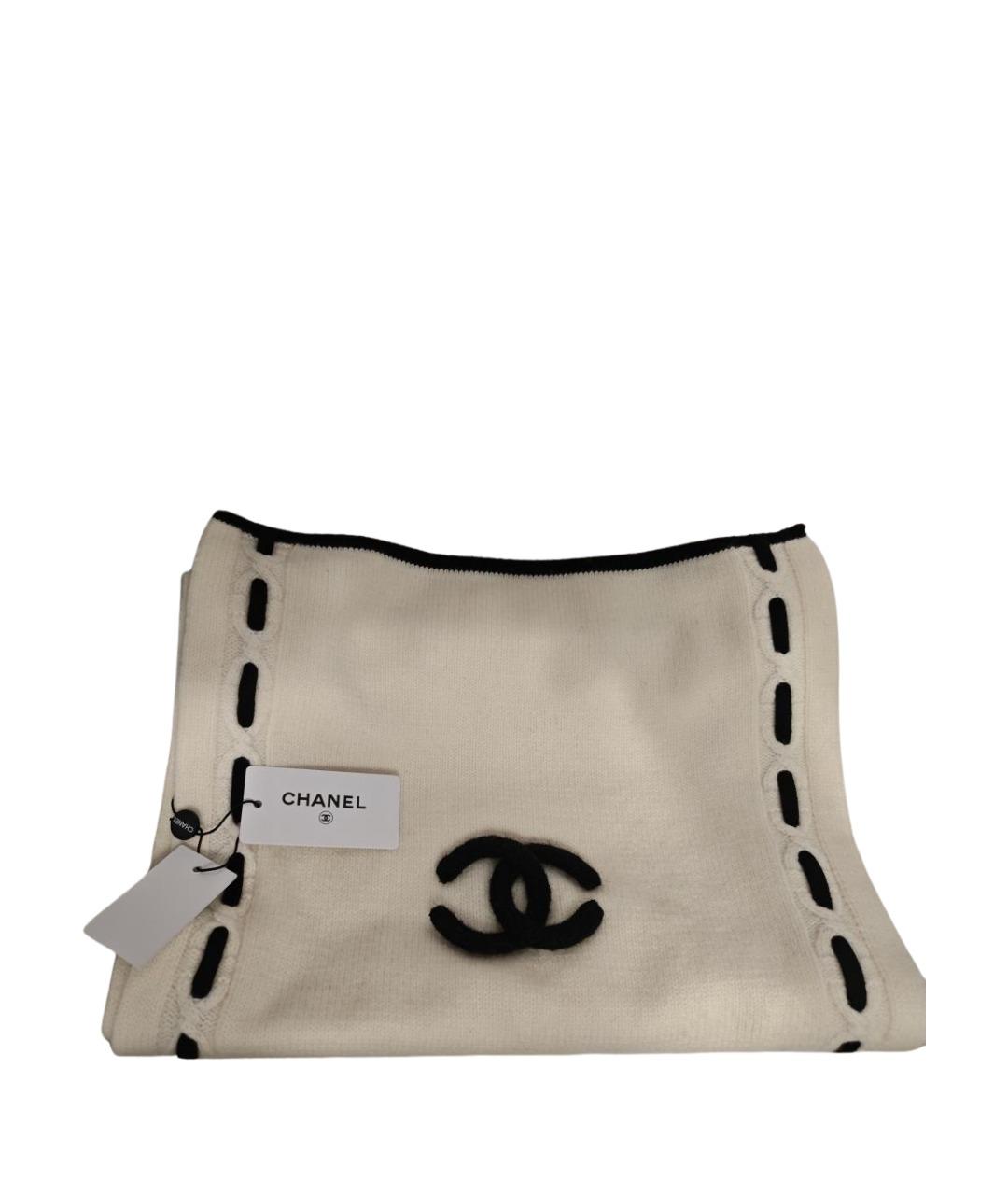 CHANEL Белый шерстяной шарф, фото 11