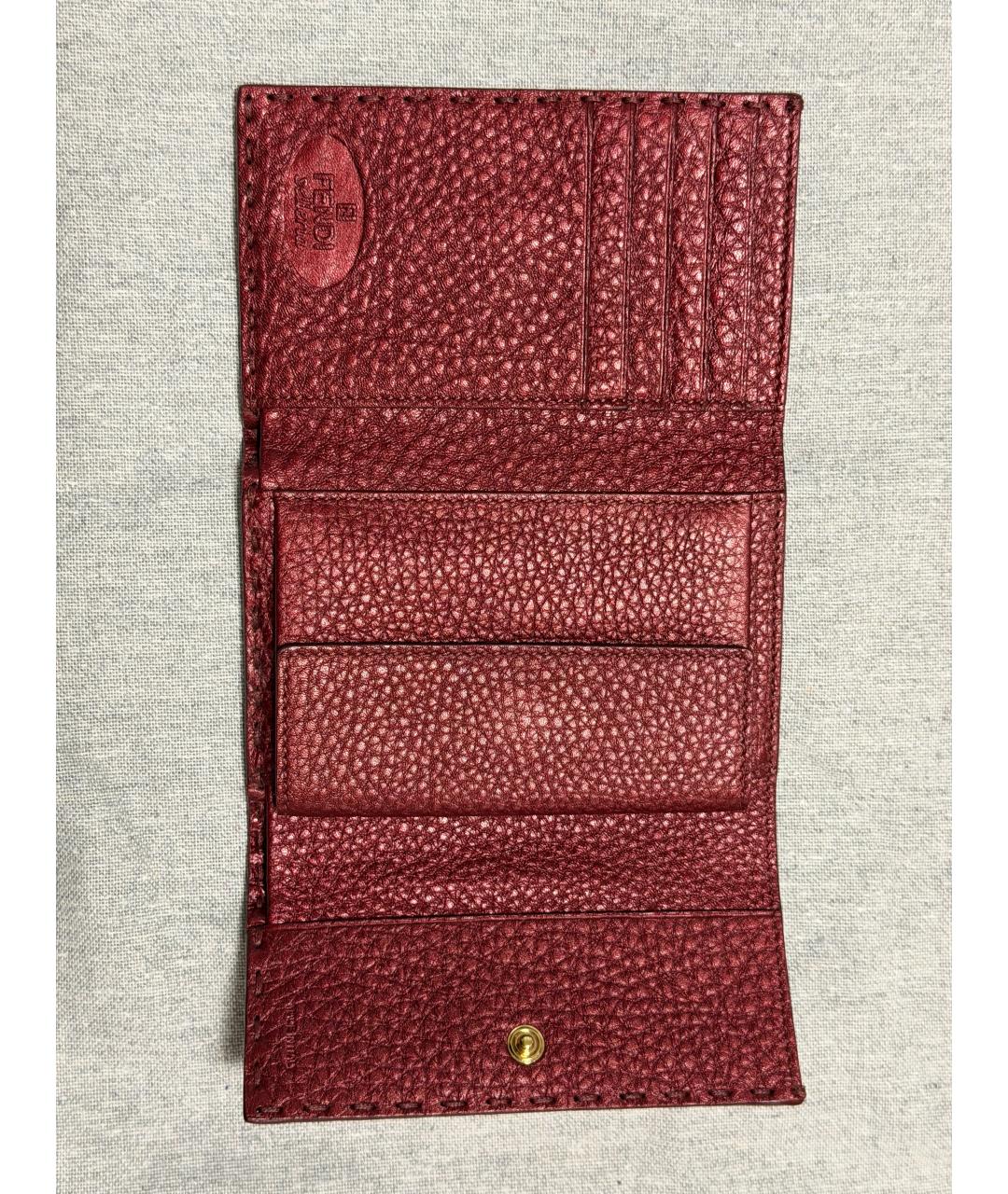 FENDI Бордовый кожаный кошелек, фото 4