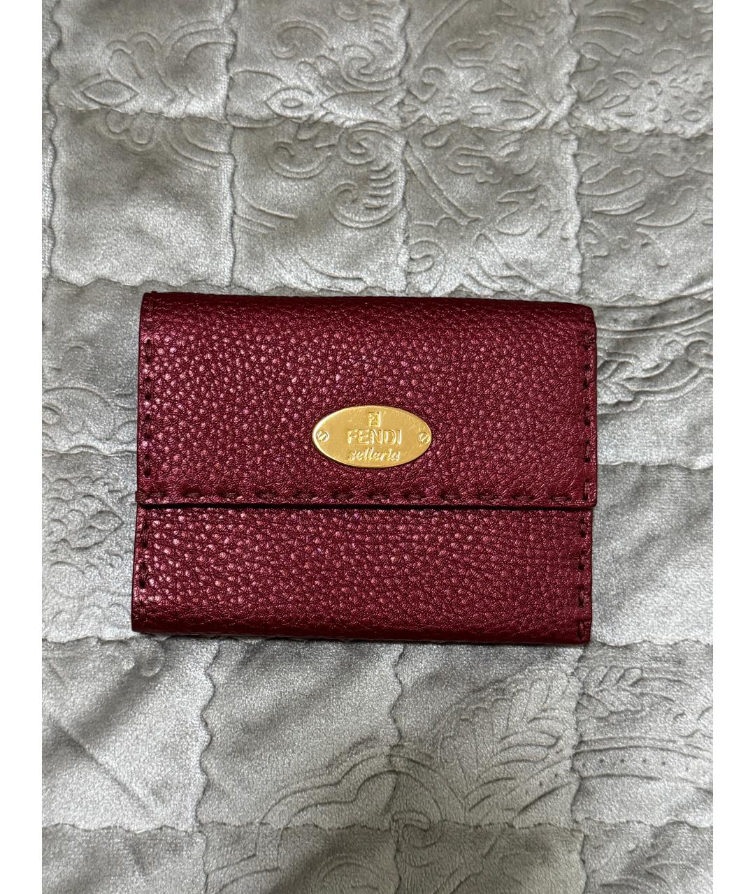 FENDI Бордовый кожаный кошелек, фото 10