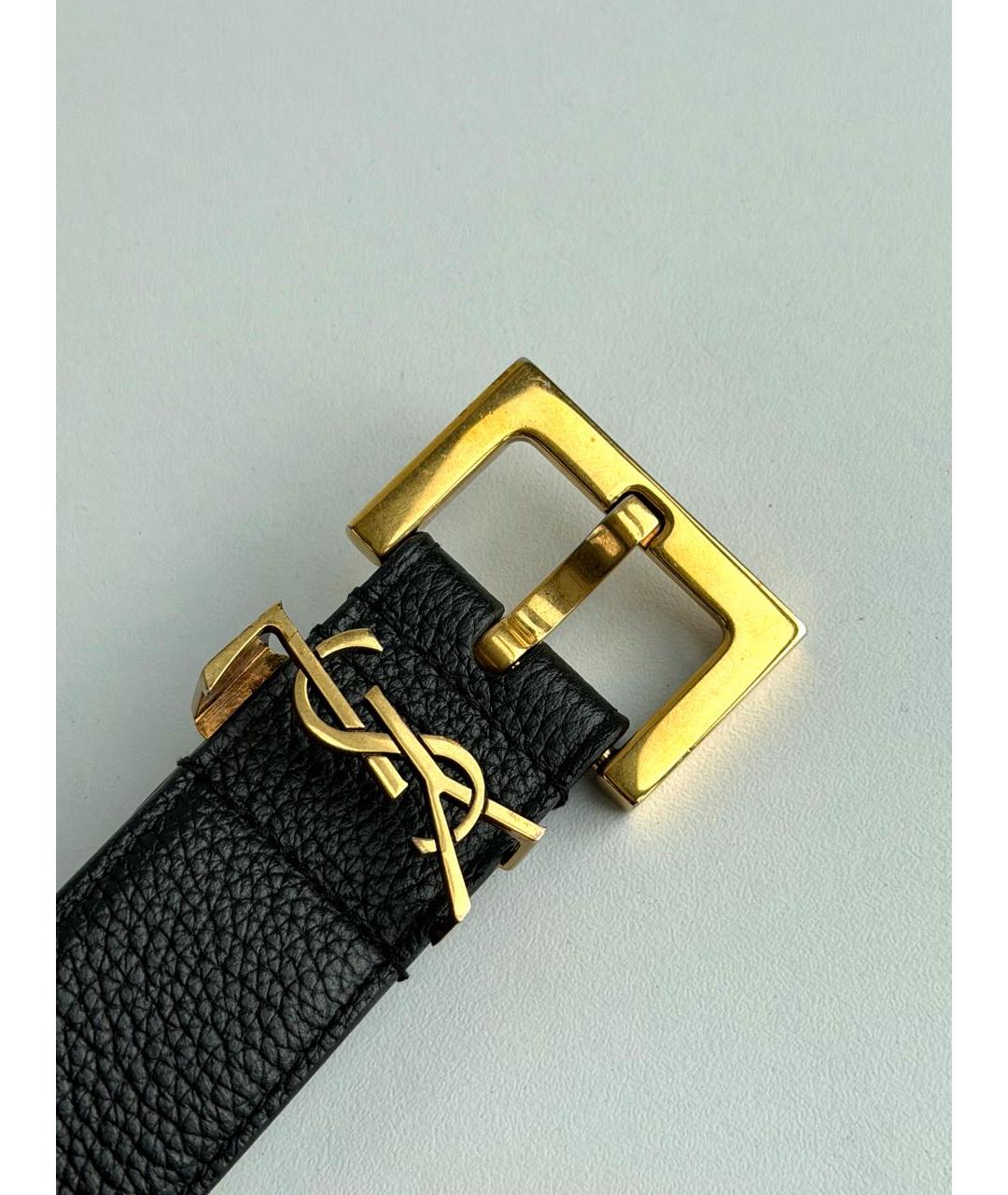 SAINT LAURENT Черный кожаный ремень, фото 3