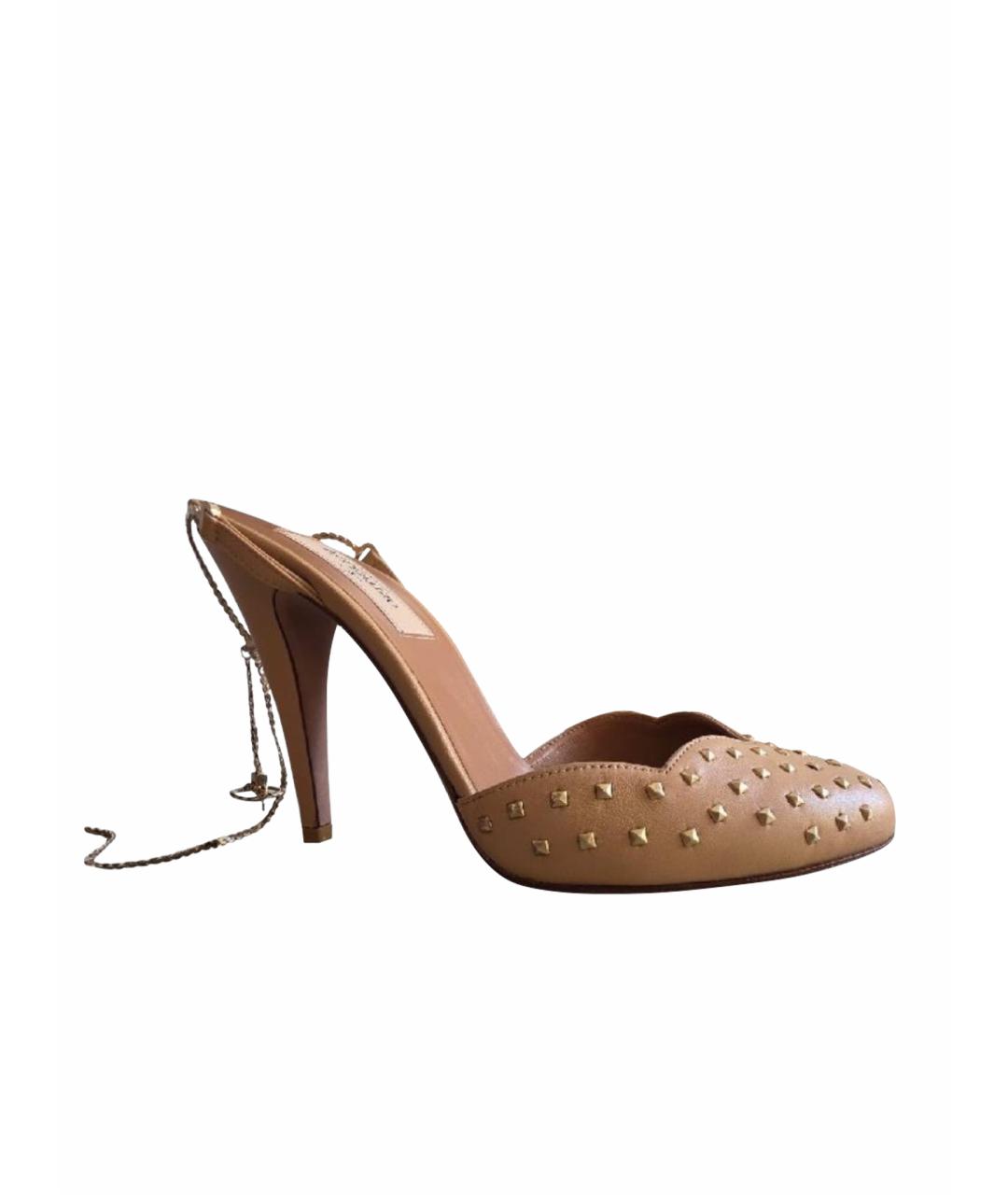 VALENTINO Бежевые кожаные босоножки, фото 1