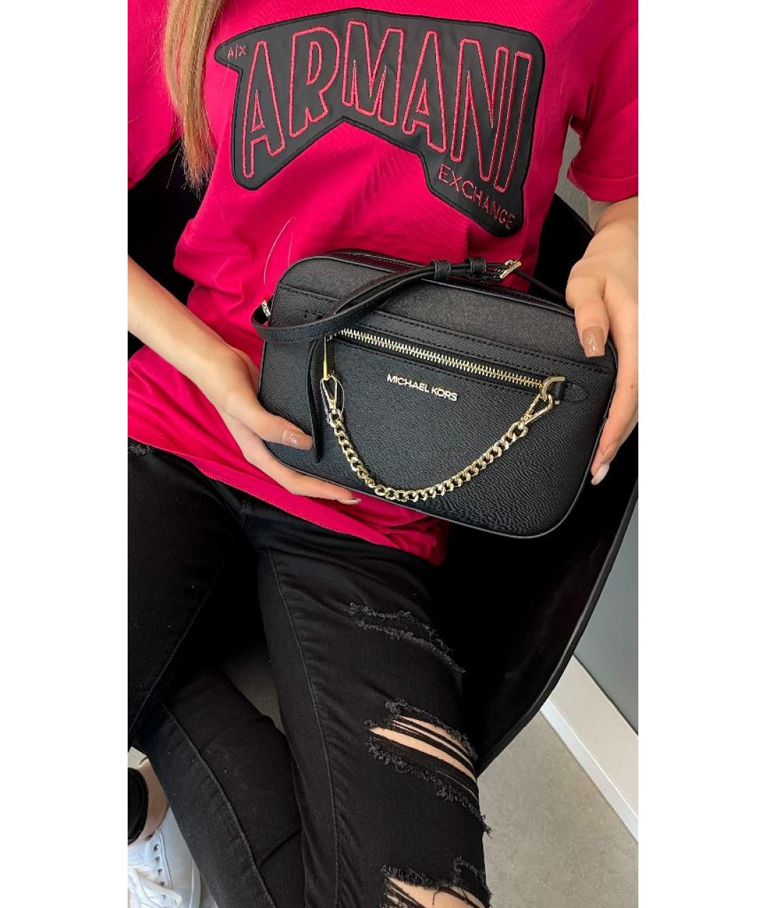 MICHAEL MICHAEL KORS Черная кожаная сумка через плечо, фото 2
