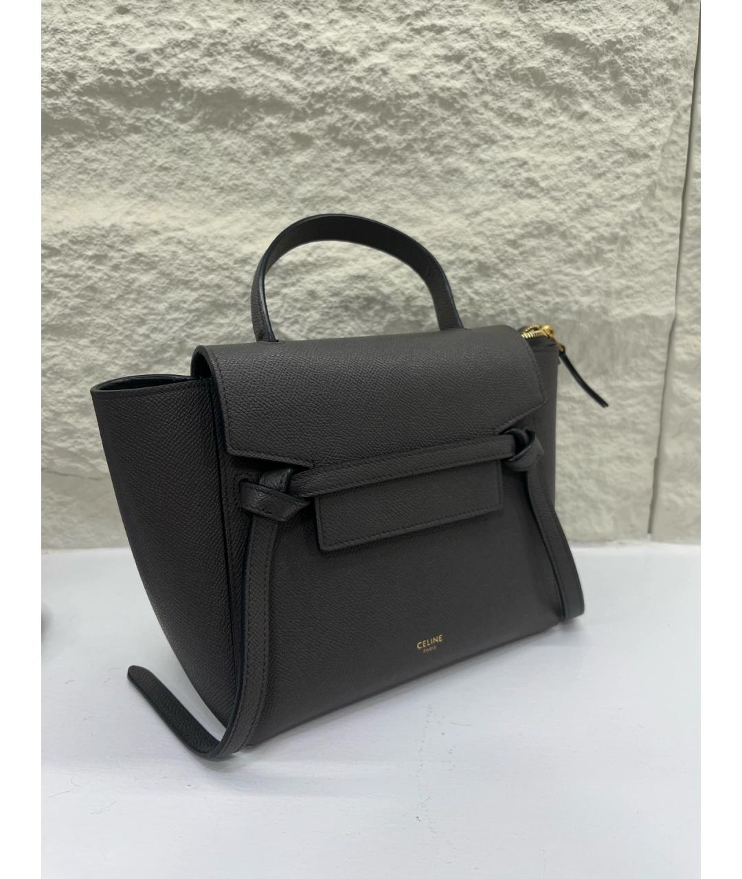 CELINE Антрацитовая кожаная сумка с короткими ручками, фото 3