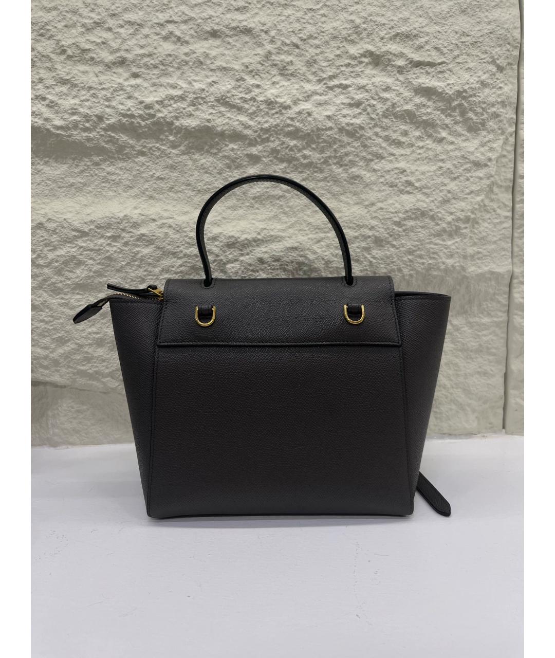 CELINE Антрацитовая кожаная сумка с короткими ручками, фото 4