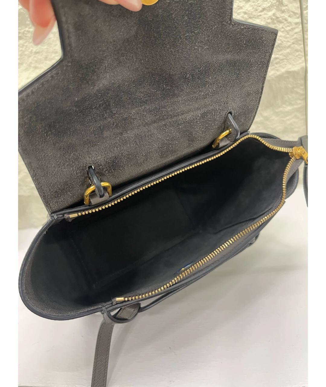 CELINE Антрацитовая кожаная сумка с короткими ручками, фото 6