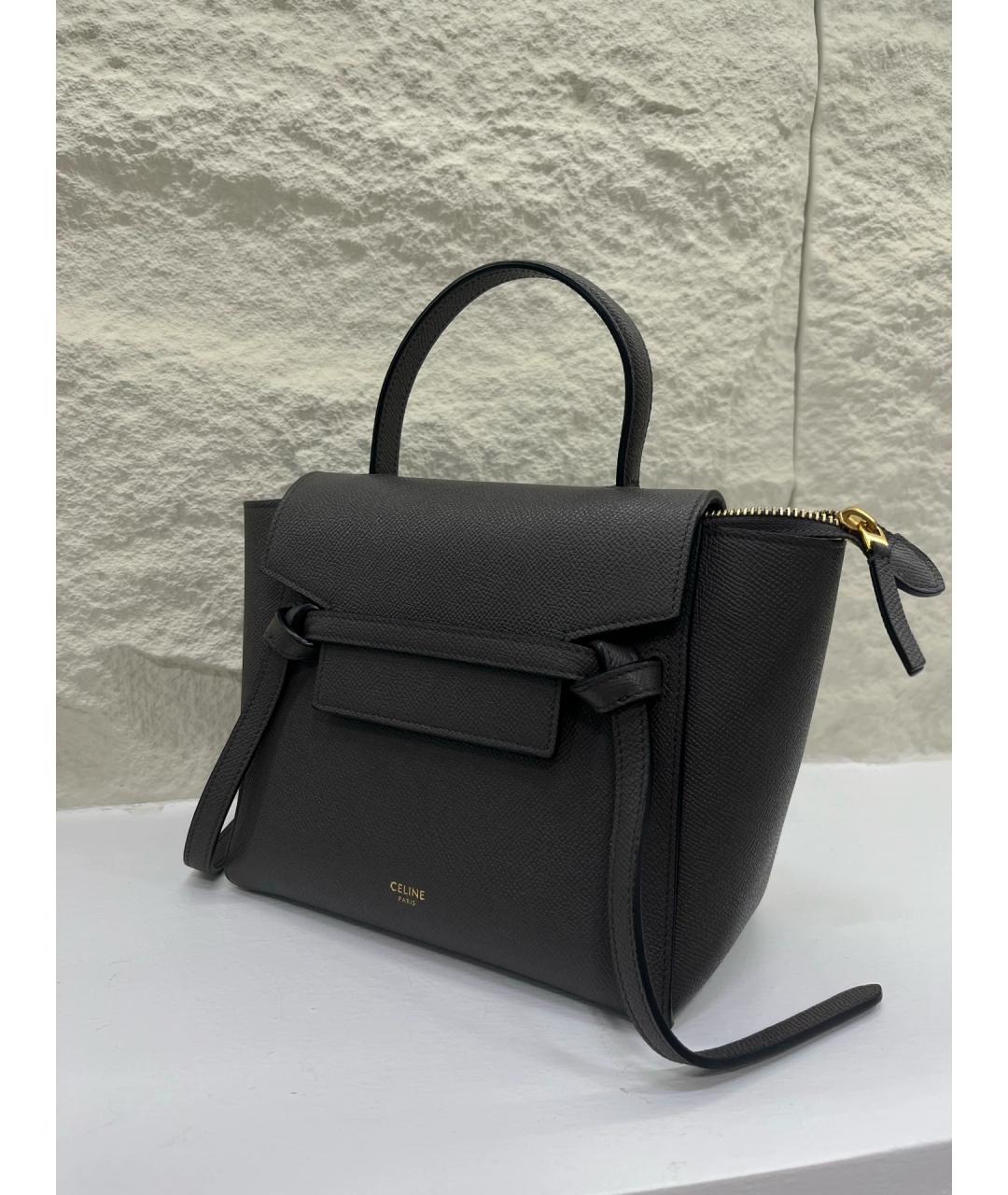 CELINE Антрацитовая кожаная сумка с короткими ручками, фото 2