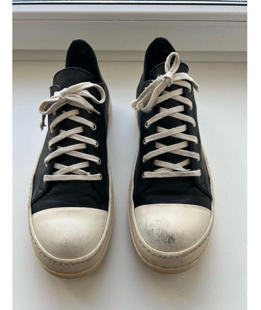 RICK OWENS Черные кожаные низкие кроссовки / кеды, фото 2
