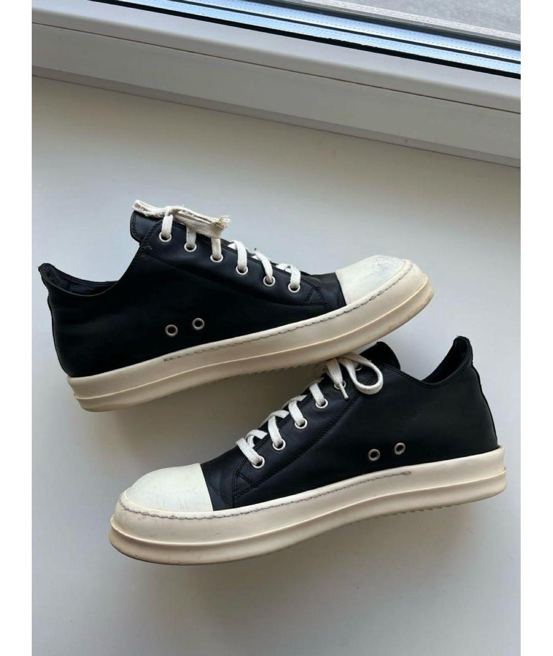RICK OWENS Черные кожаные низкие кроссовки / кеды, фото 3