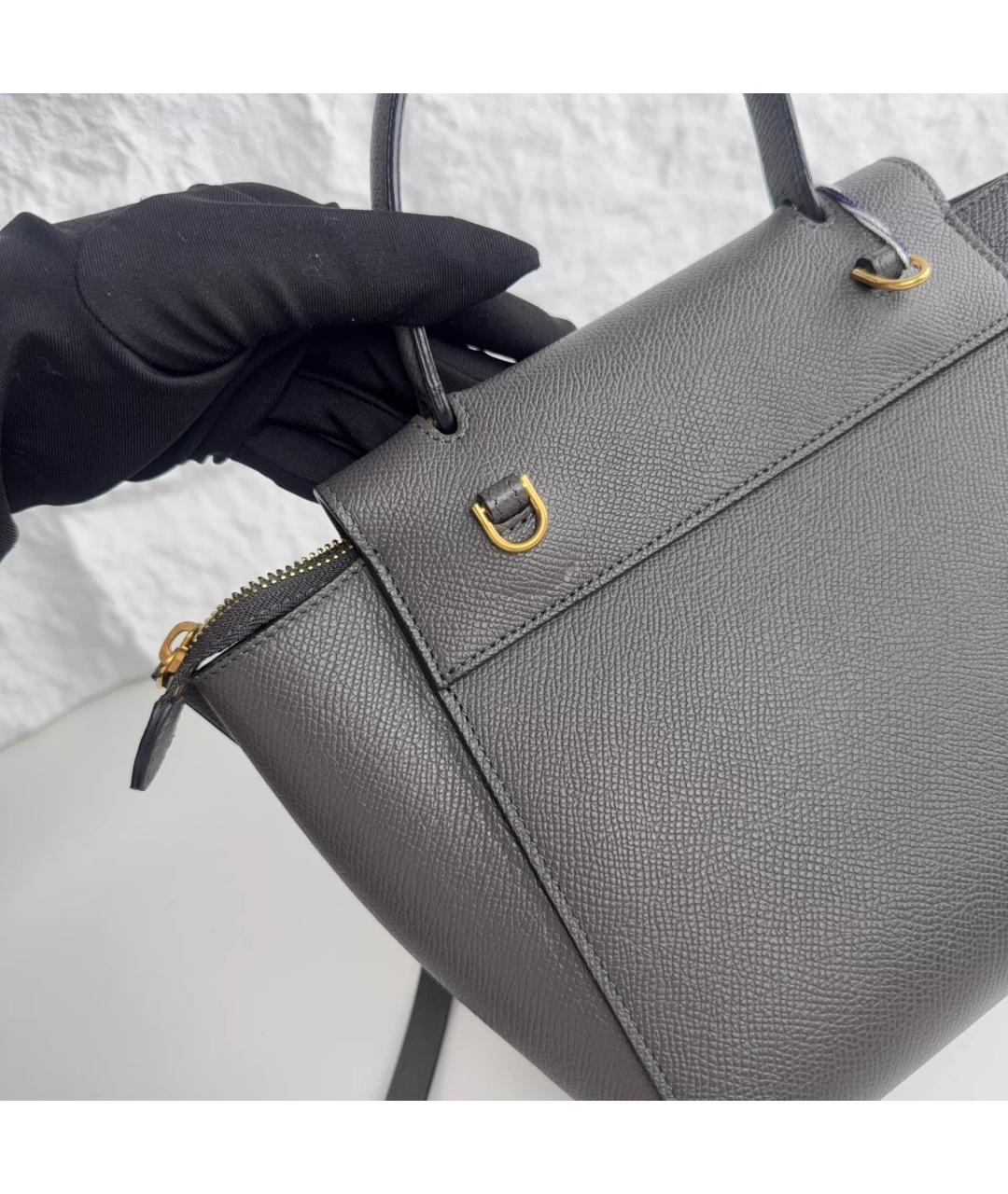 CELINE Антрацитовая кожаная сумка с короткими ручками, фото 6