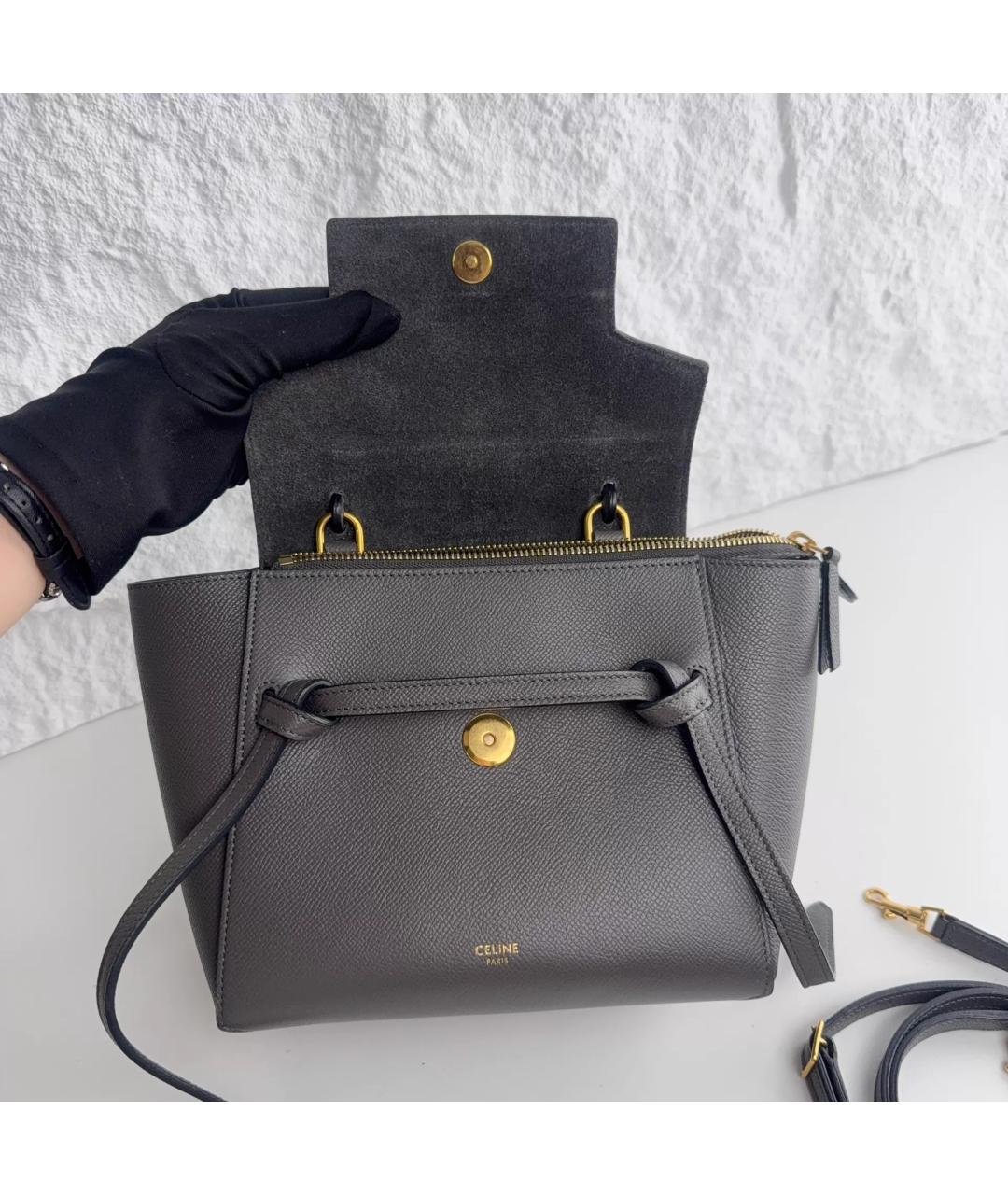 CELINE Антрацитовая кожаная сумка с короткими ручками, фото 7