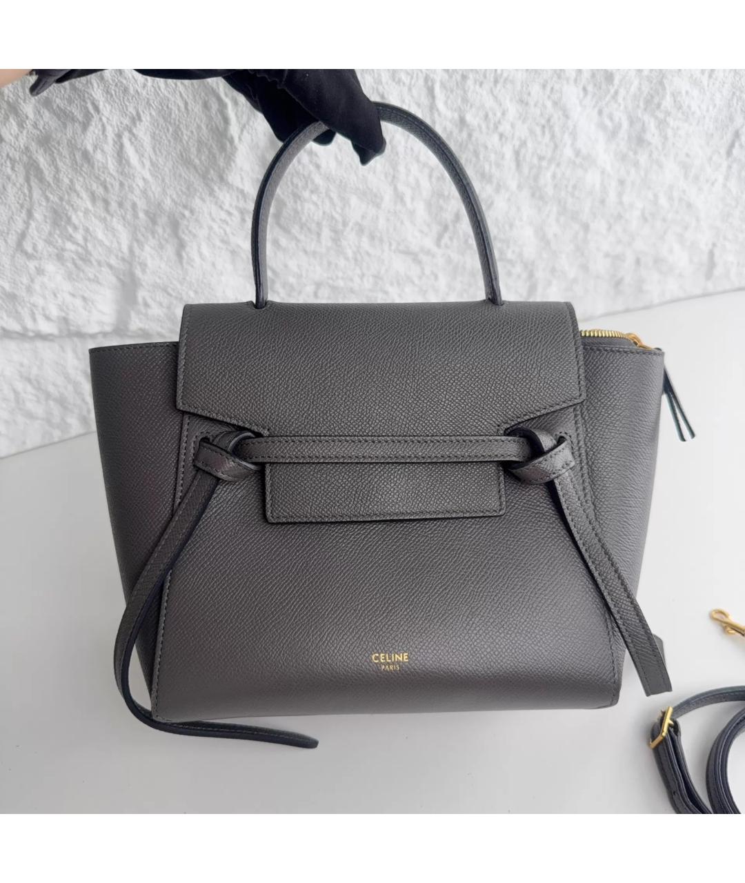 CELINE Антрацитовая кожаная сумка с короткими ручками, фото 2