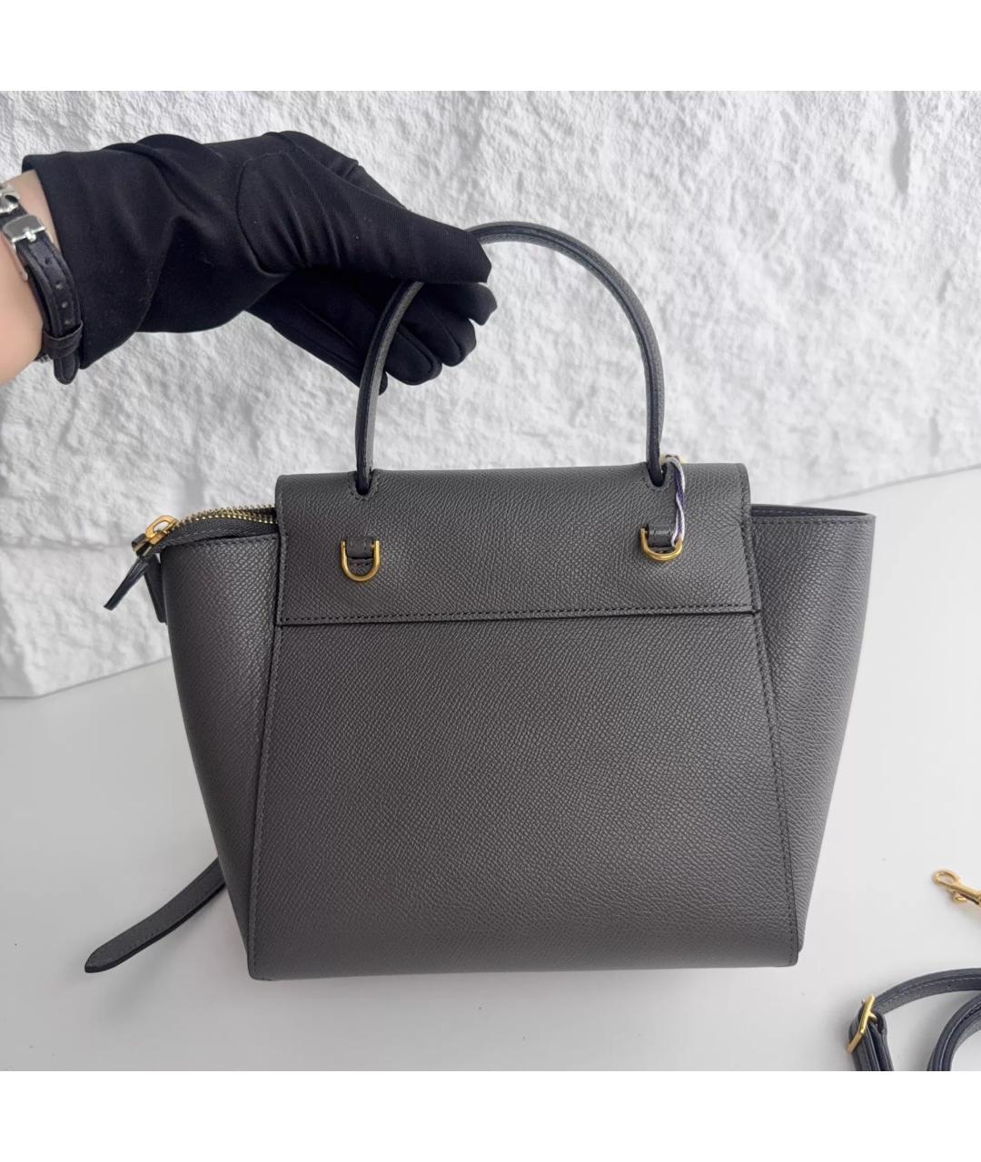 CELINE Антрацитовая кожаная сумка с короткими ручками, фото 4