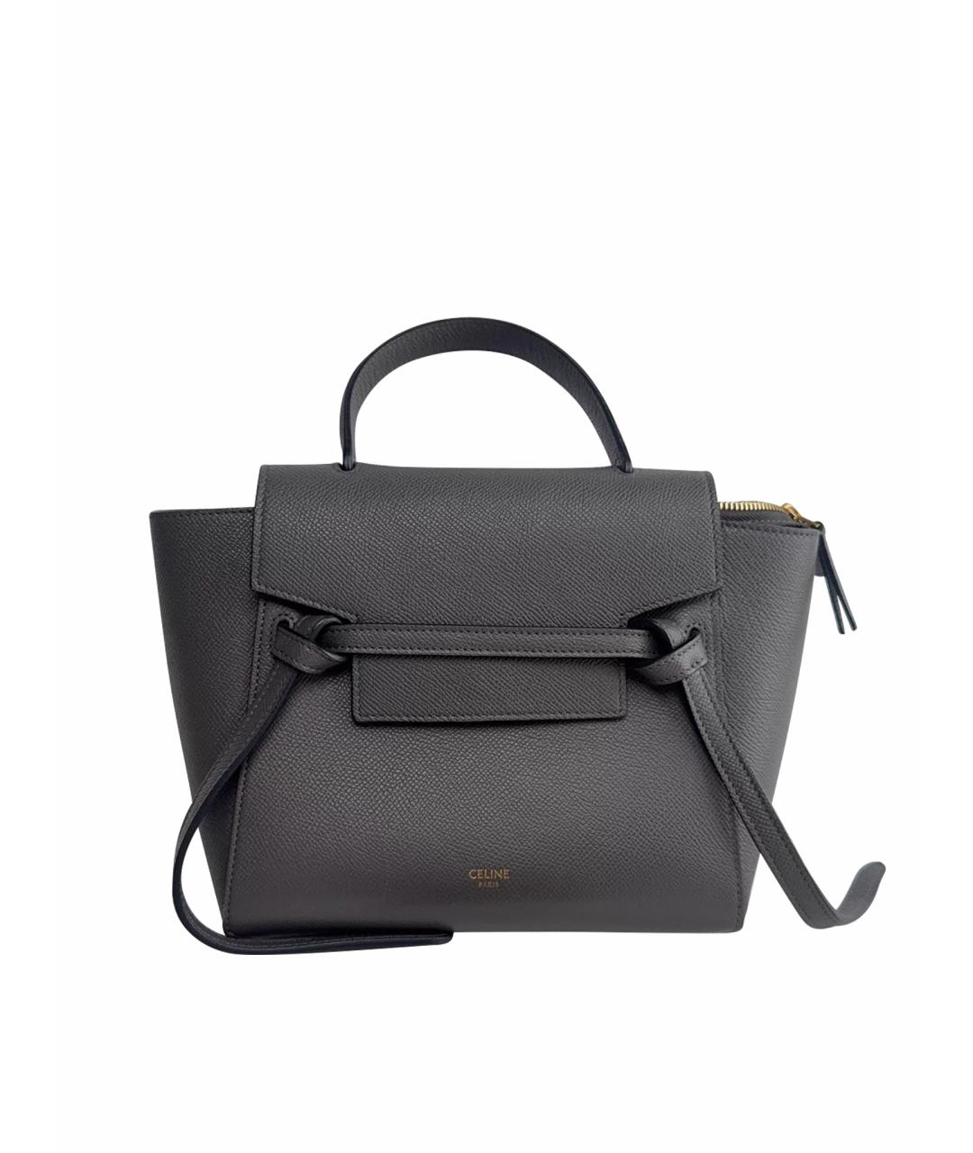 CELINE Антрацитовая кожаная сумка с короткими ручками, фото 1