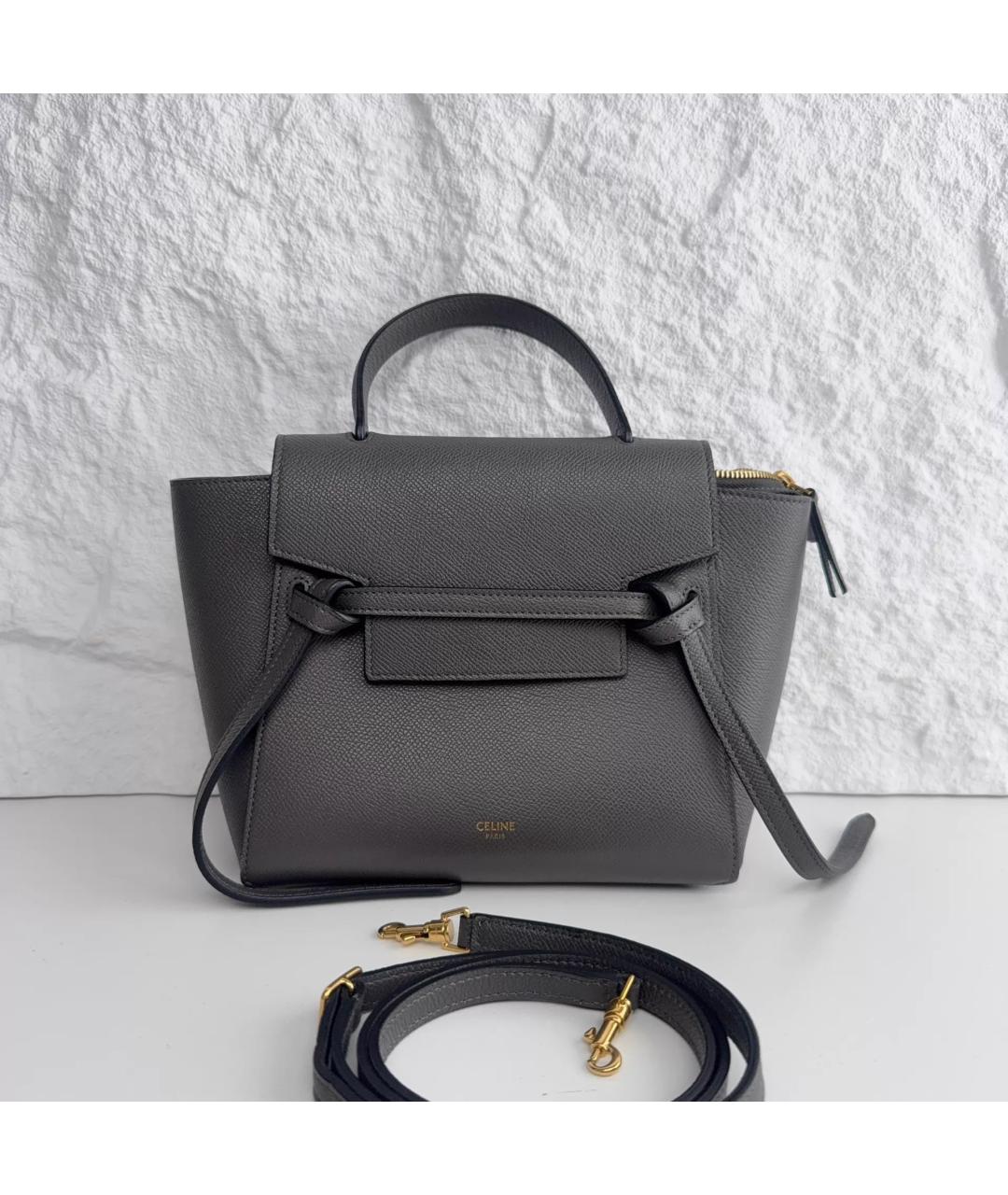 CELINE Антрацитовая кожаная сумка с короткими ручками, фото 10