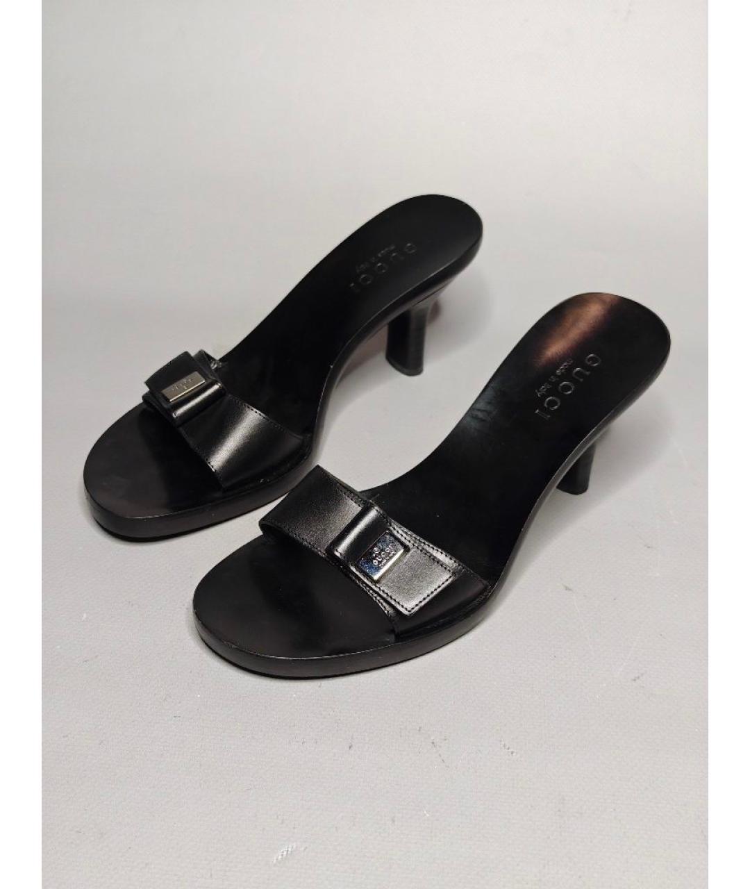 GUCCI Черные кожаные сабо, фото 3