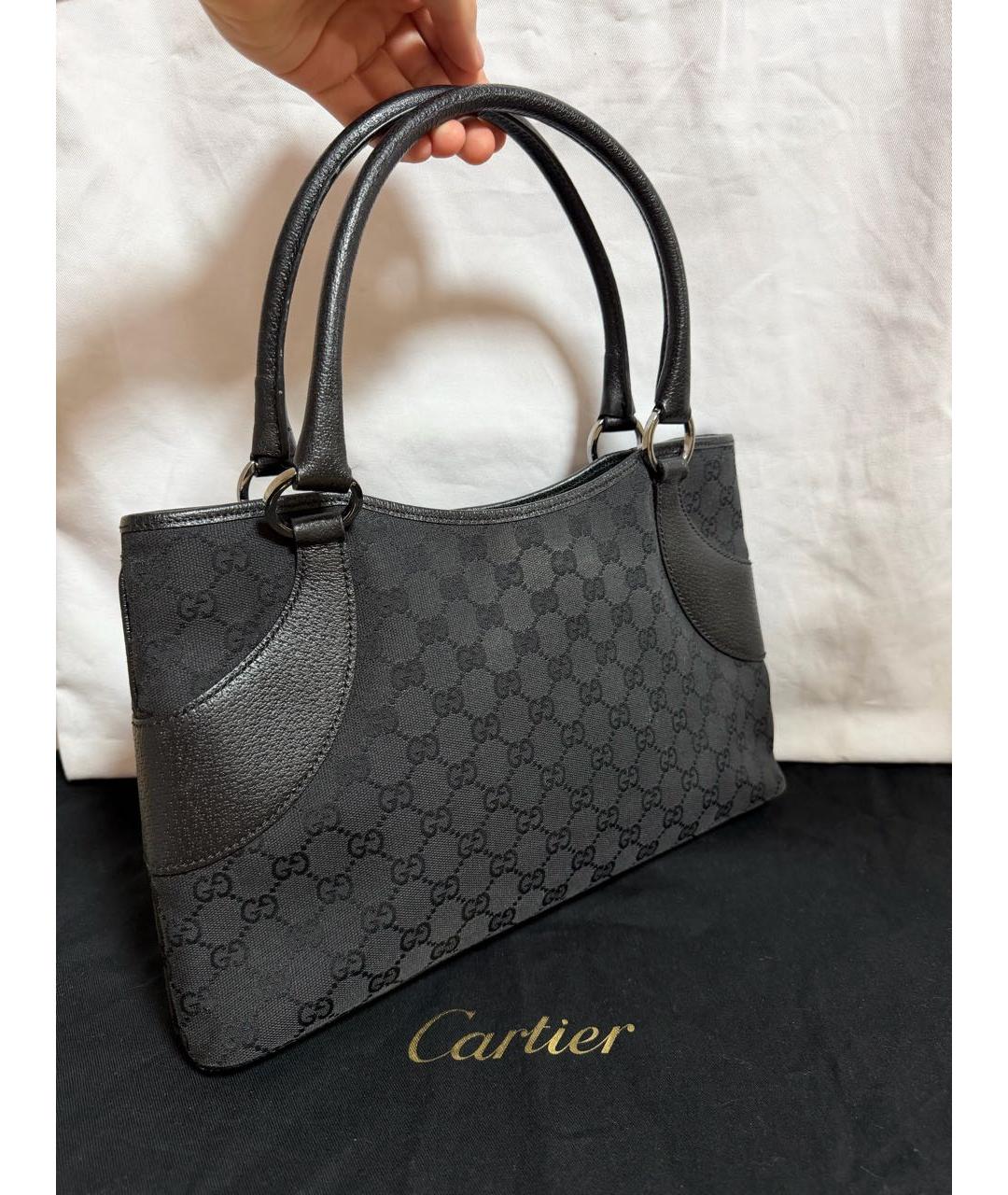 GUCCI Черная тканевая сумка с короткими ручками, фото 2