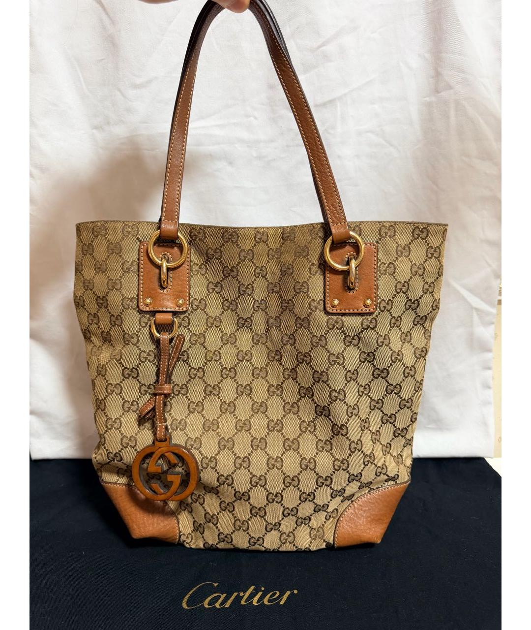 GUCCI Бежевая тканевая сумка тоут, фото 5