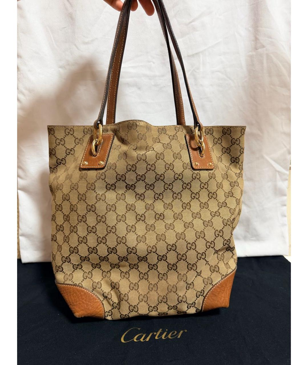 GUCCI Бежевая тканевая сумка тоут, фото 3