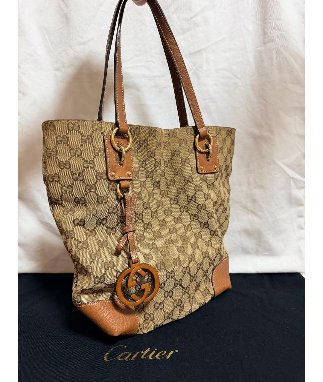 GUCCI Бежевая тканевая сумка тоут, фото 2