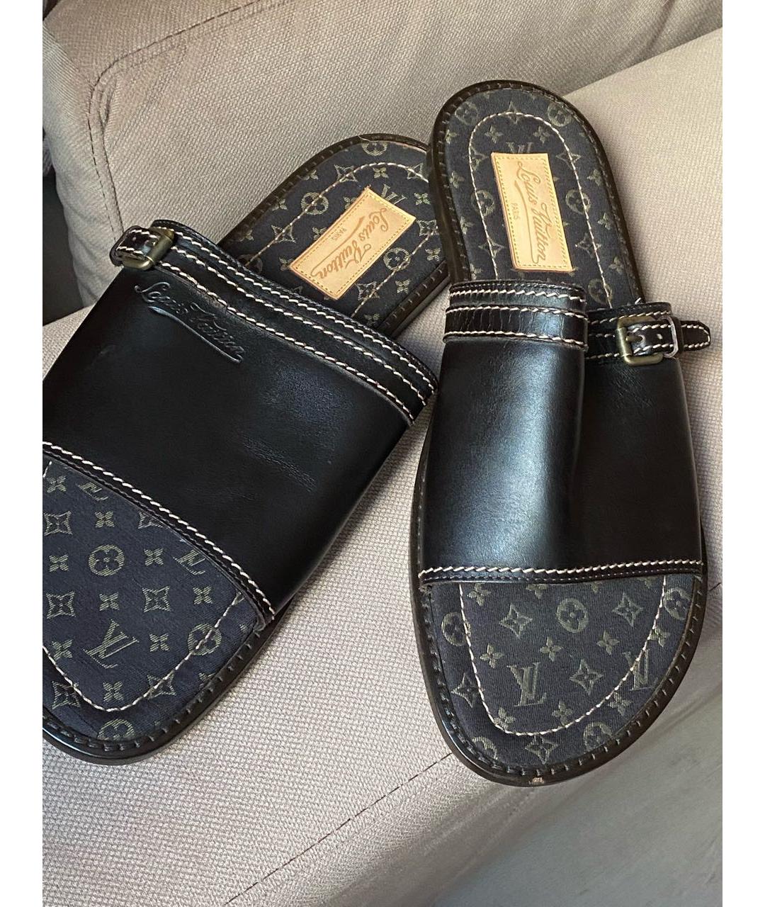 LOUIS VUITTON Черные кожаные сандалии, фото 2