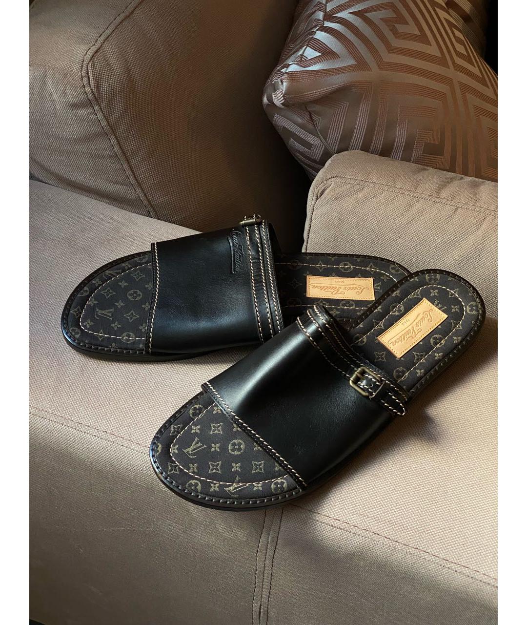 LOUIS VUITTON Черные кожаные сандалии, фото 4
