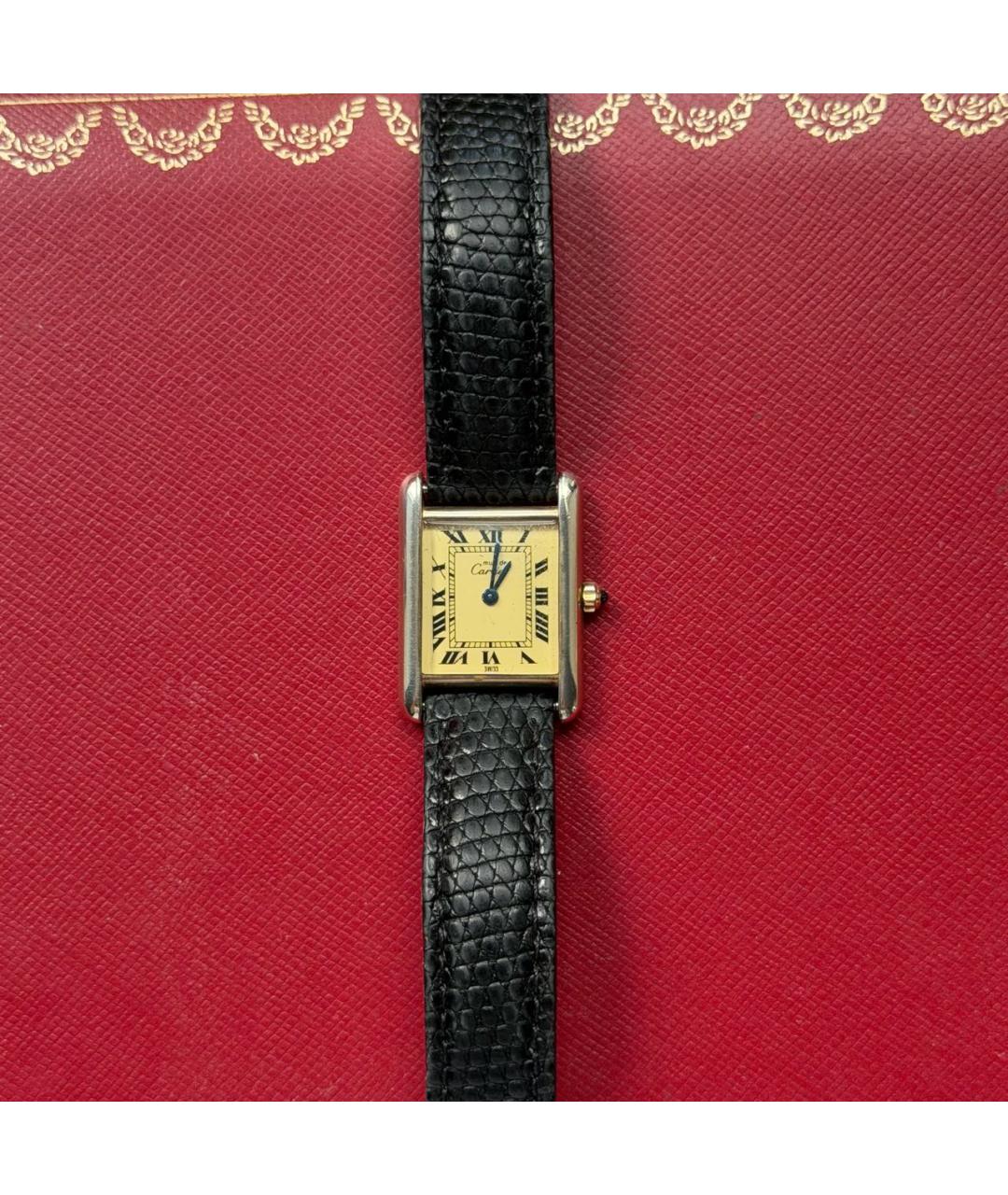 CARTIER Черные часы из экзотической кожи, фото 5