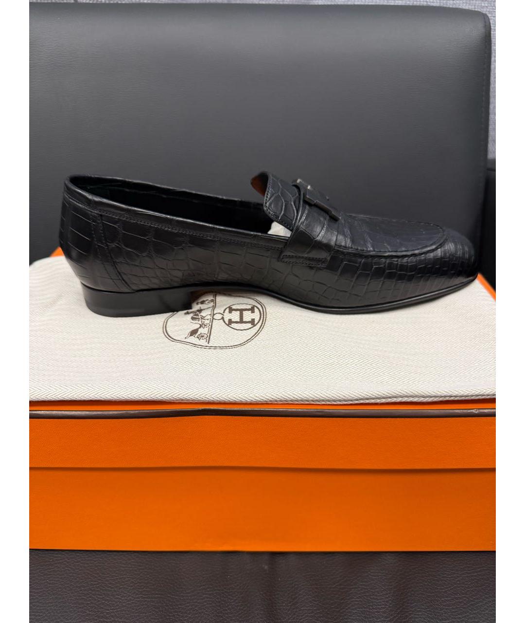 HERMES Черные лоферы из экзотической кожи, фото 9