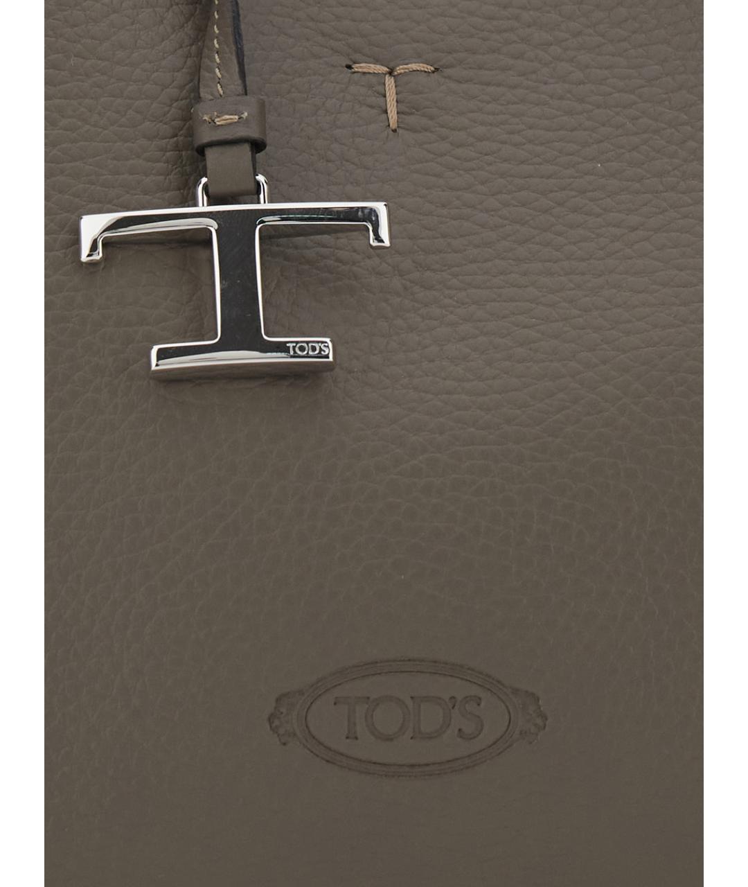 TOD'S Серая кожаная сумка тоут, фото 3
