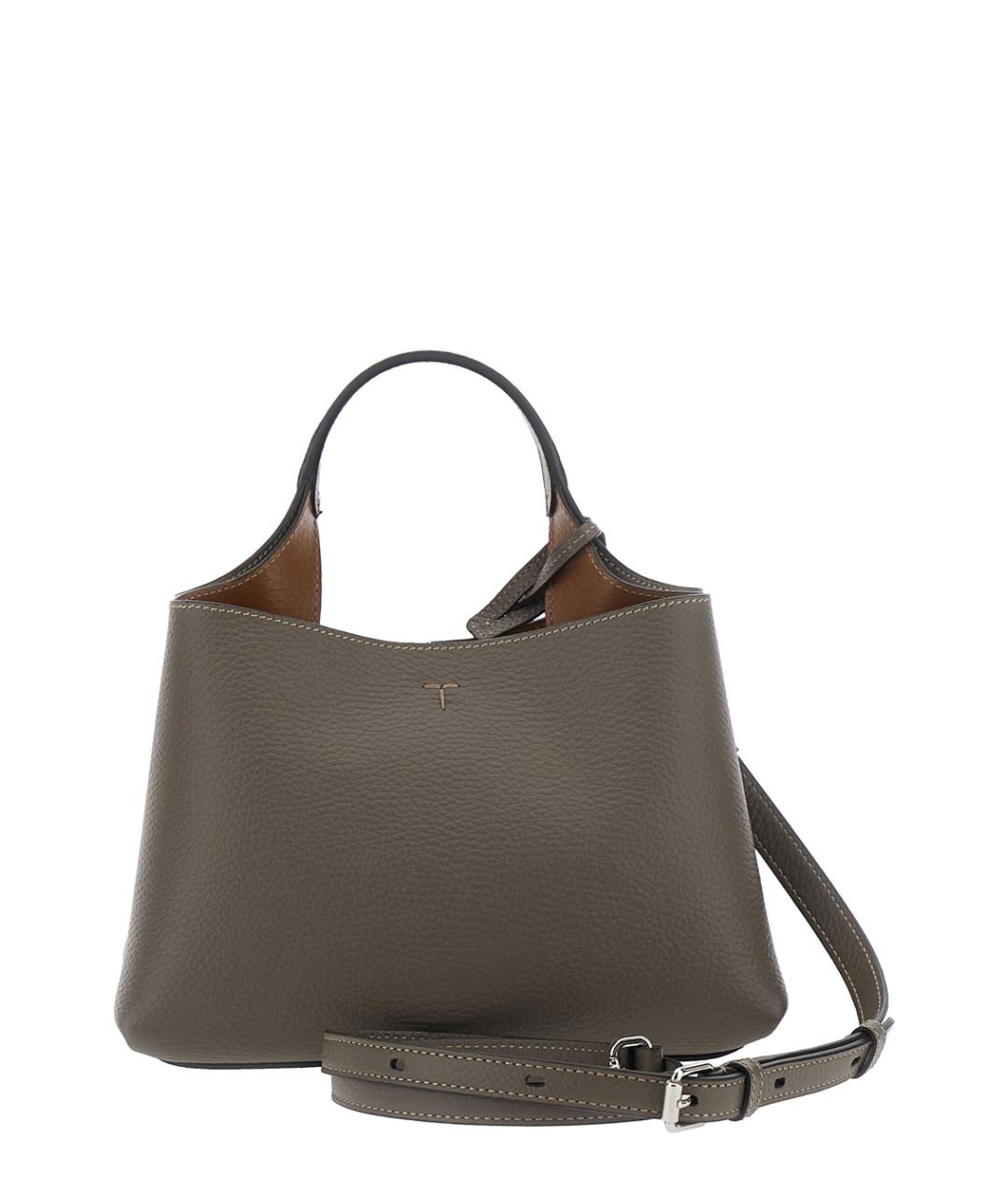 TOD'S Серая кожаная сумка тоут, фото 2