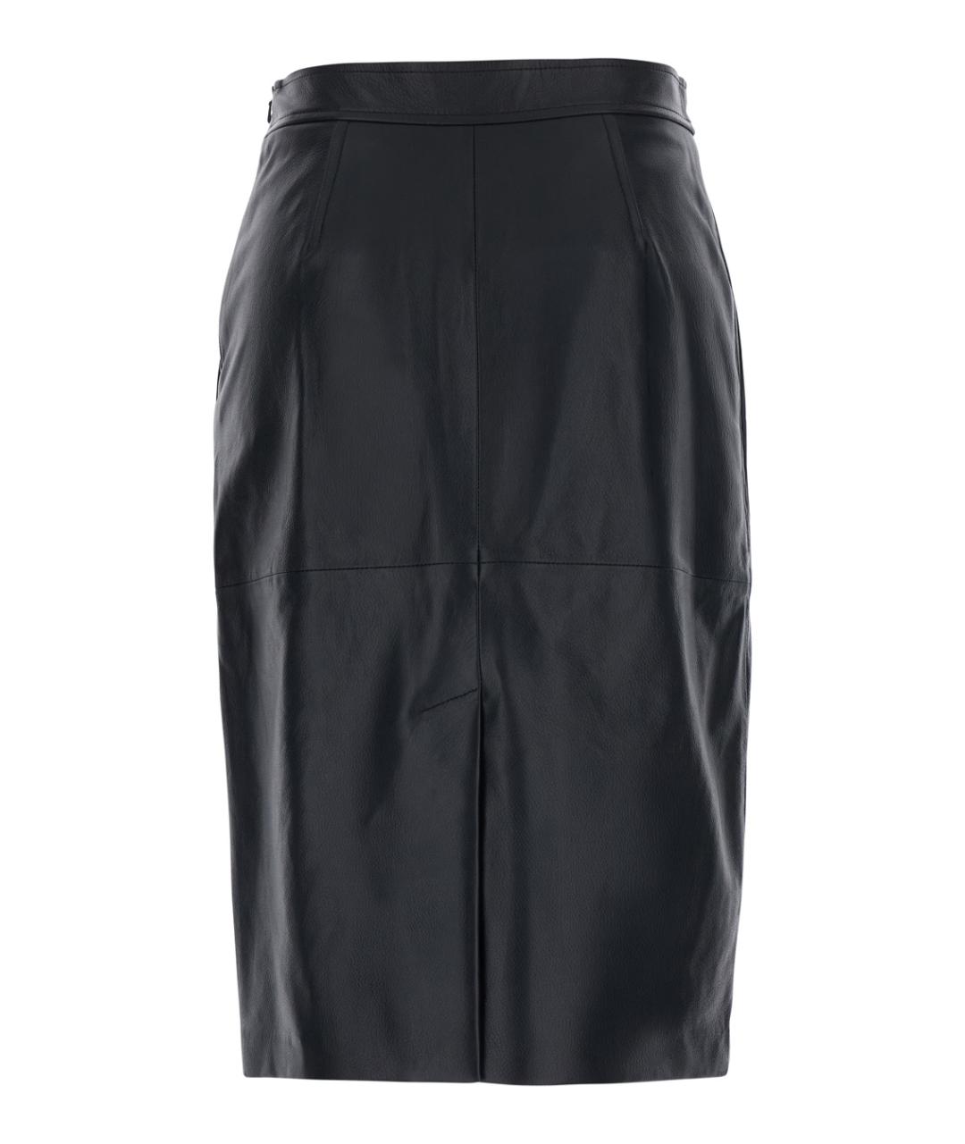 MAX MARA STUDIO Черная кожаная юбка миди, фото 2