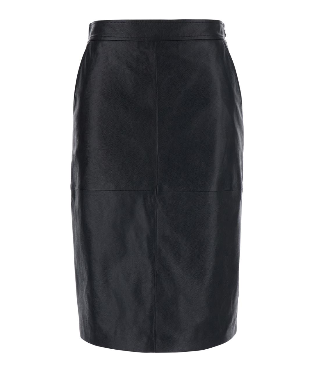 MAX MARA STUDIO Черная кожаная юбка миди, фото 1