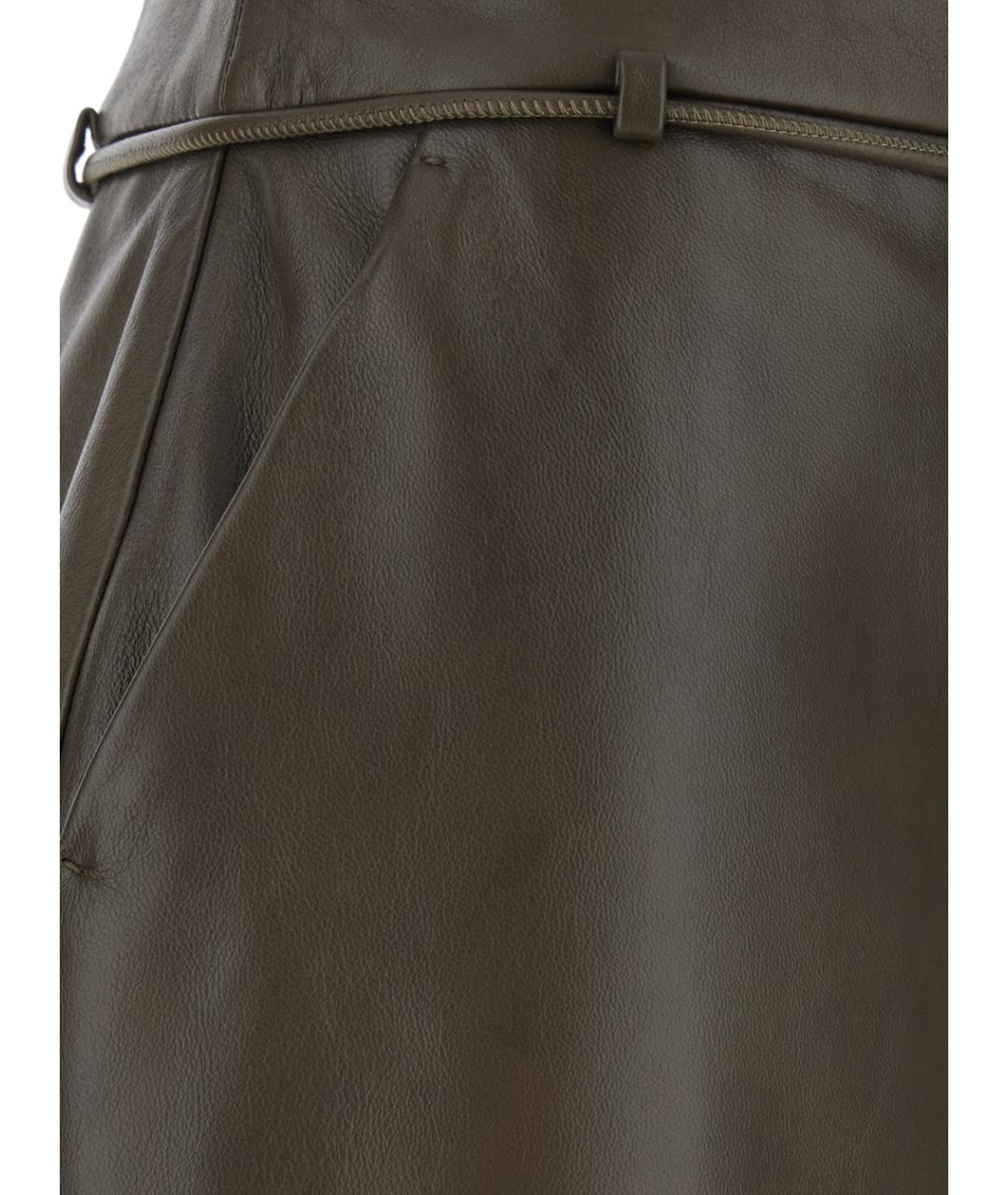 MAX MARA Зеленая кожаная юбка миди, фото 3