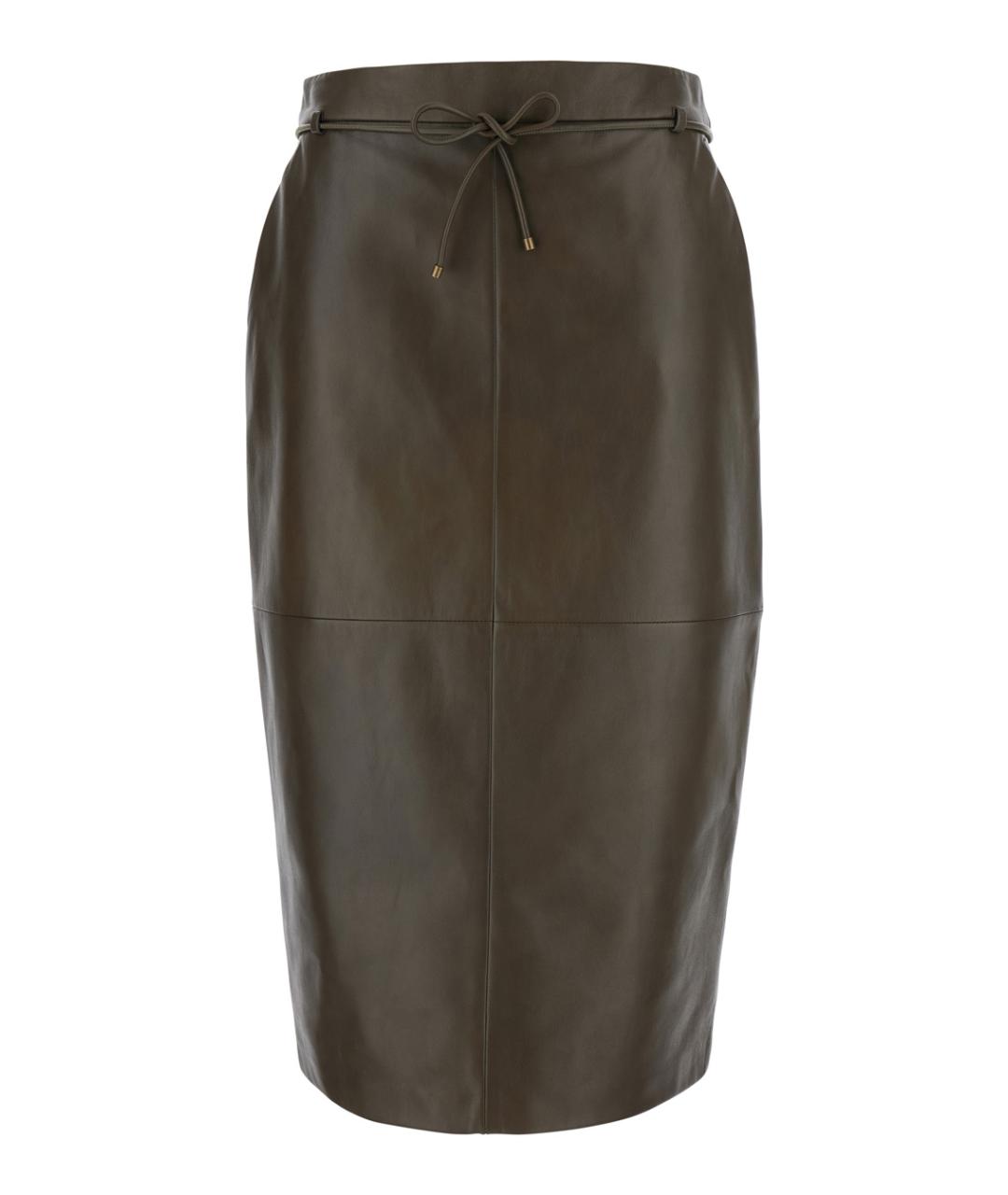 MAX MARA Зеленая кожаная юбка миди, фото 1