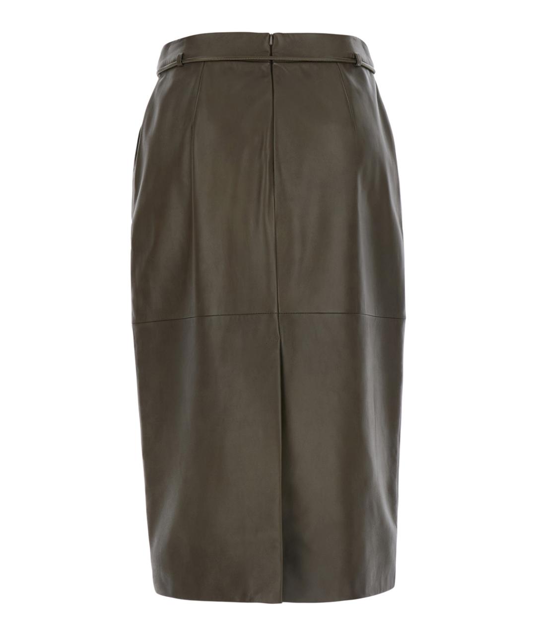 MAX MARA Зеленая кожаная юбка миди, фото 2