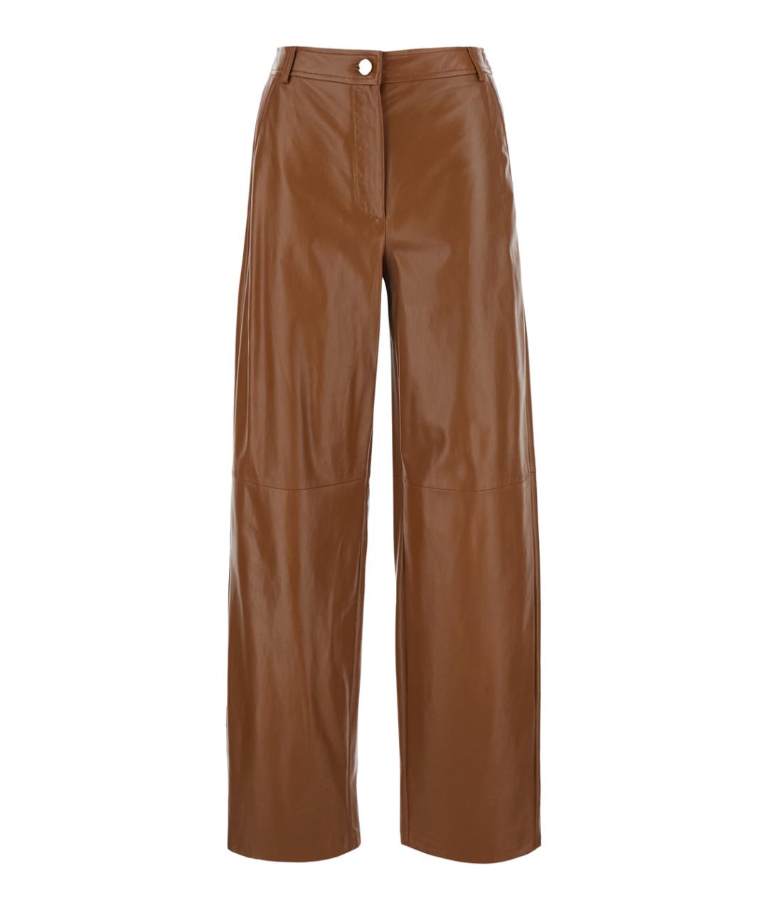 MAX MARA STUDIO Коричневые кожаные прямые брюки, фото 1