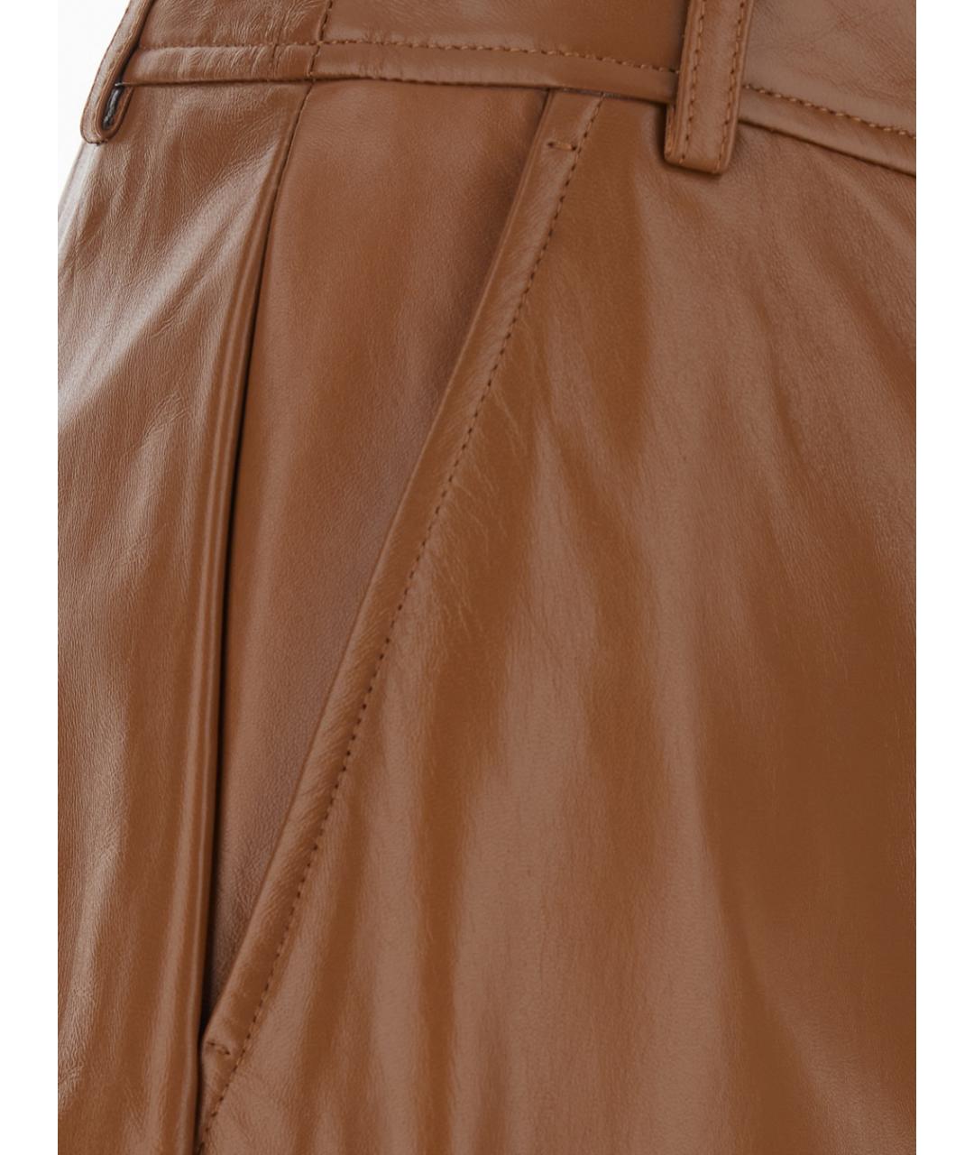 MAX MARA STUDIO Коричневые кожаные прямые брюки, фото 3