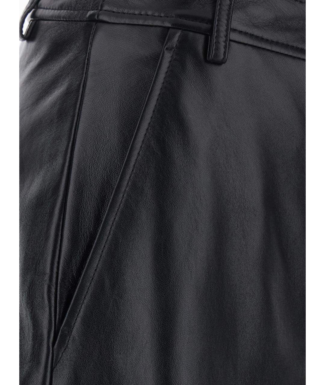 MAX MARA STUDIO Черные кожаные прямые брюки, фото 3