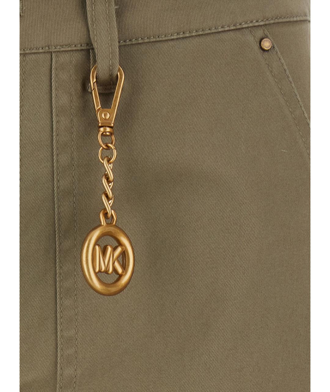 MICHAEL MICHAEL KORS Зеленые хлопковые прямые брюки, фото 3