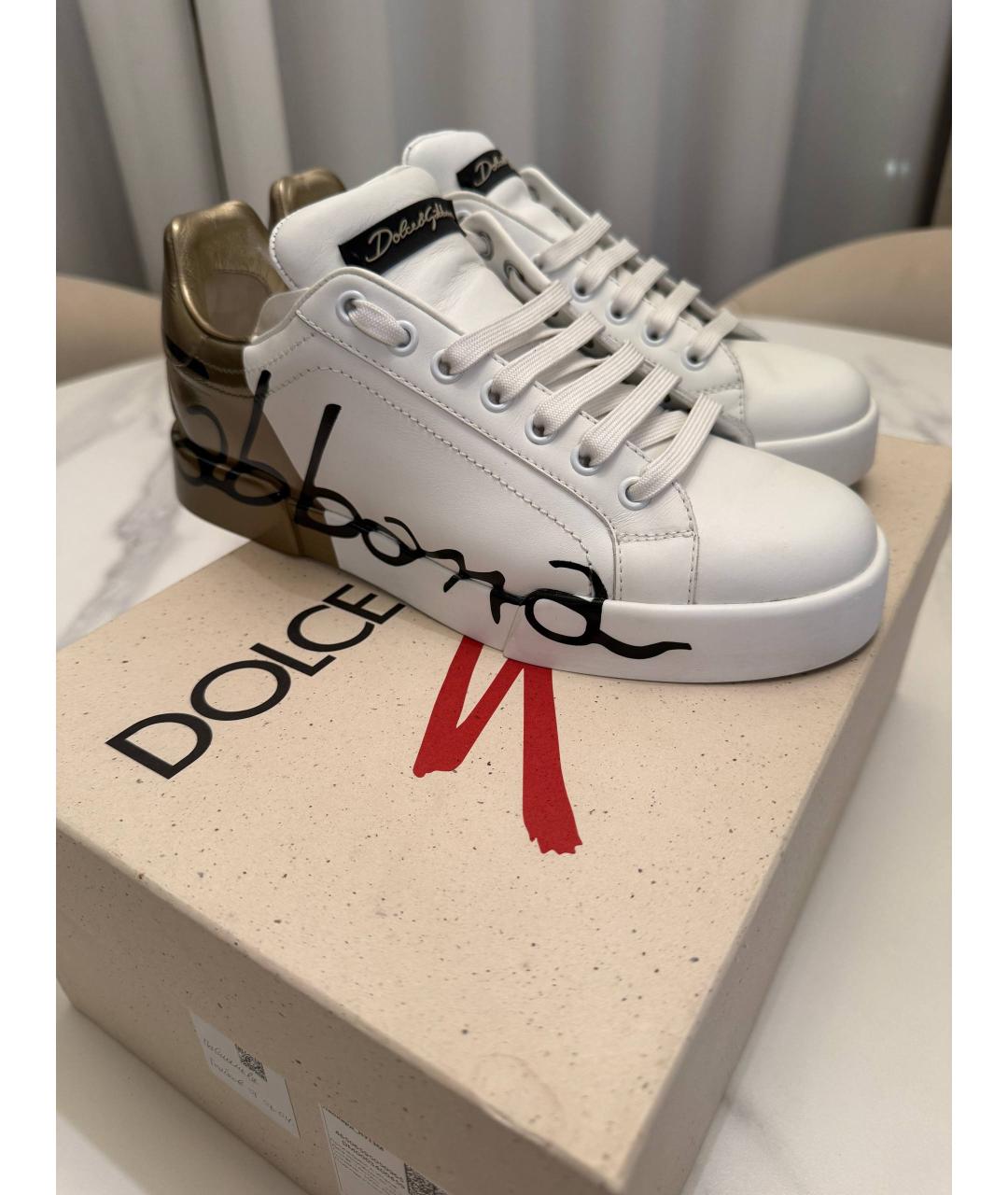 DOLCE&GABBANA Белые кожаные кеды, фото 5